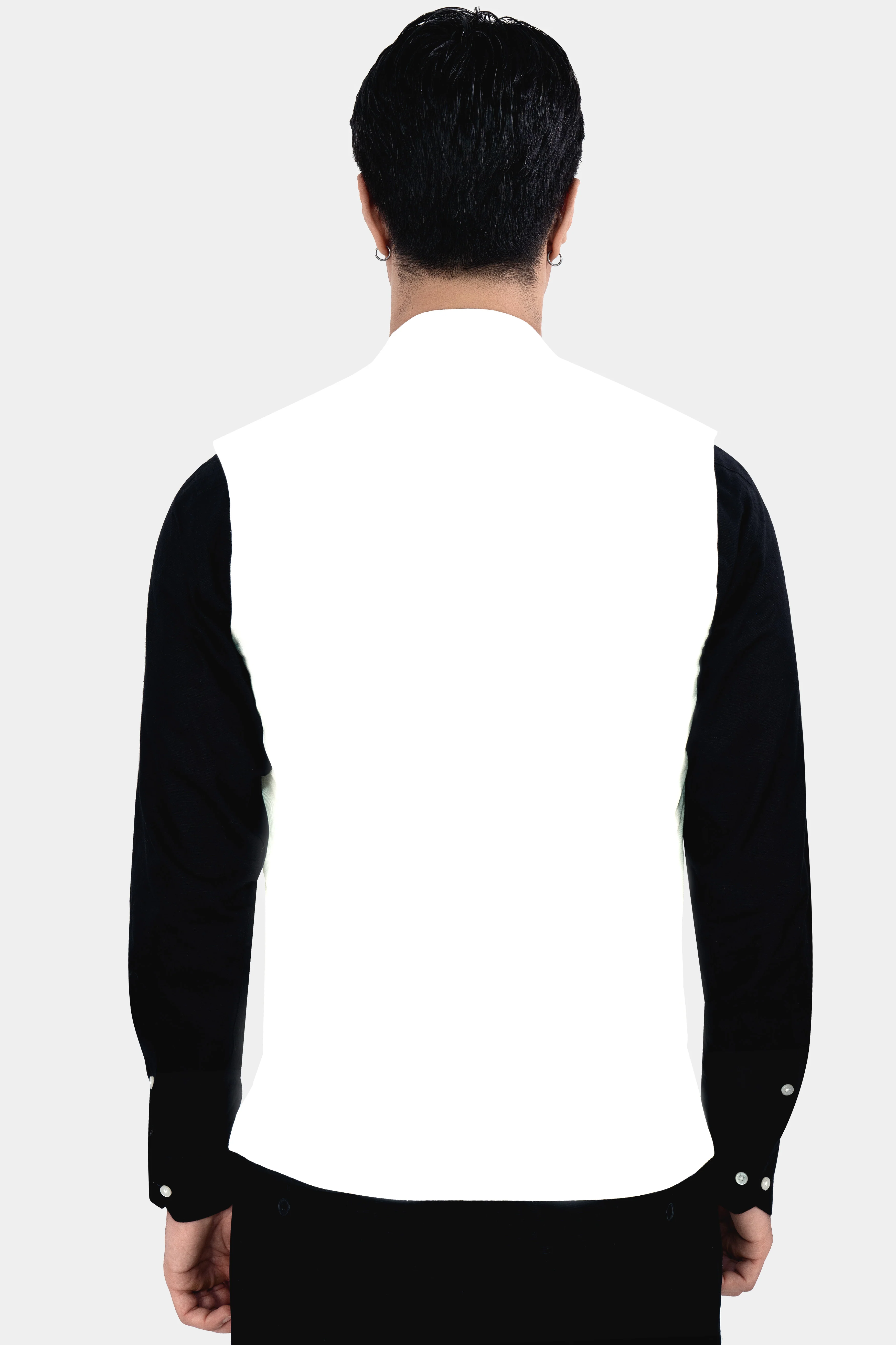 Bright White Swan Hand Painted Premium Cotton Designer Nehru Jacket - Image 6