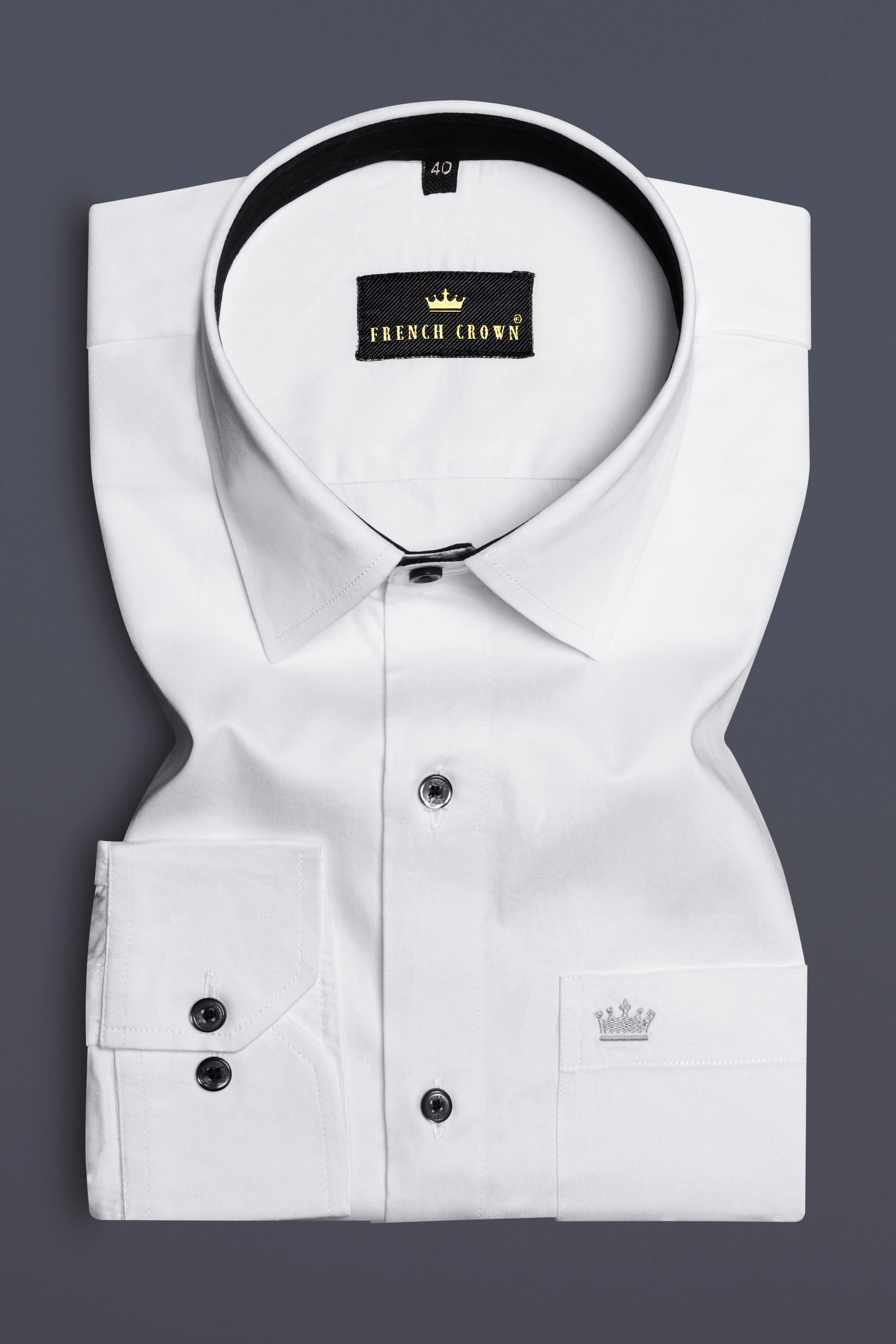 Bright White Subtle Sheen with Black Collar detailed Super Soft Giza Cotton SHIRT - Image 3