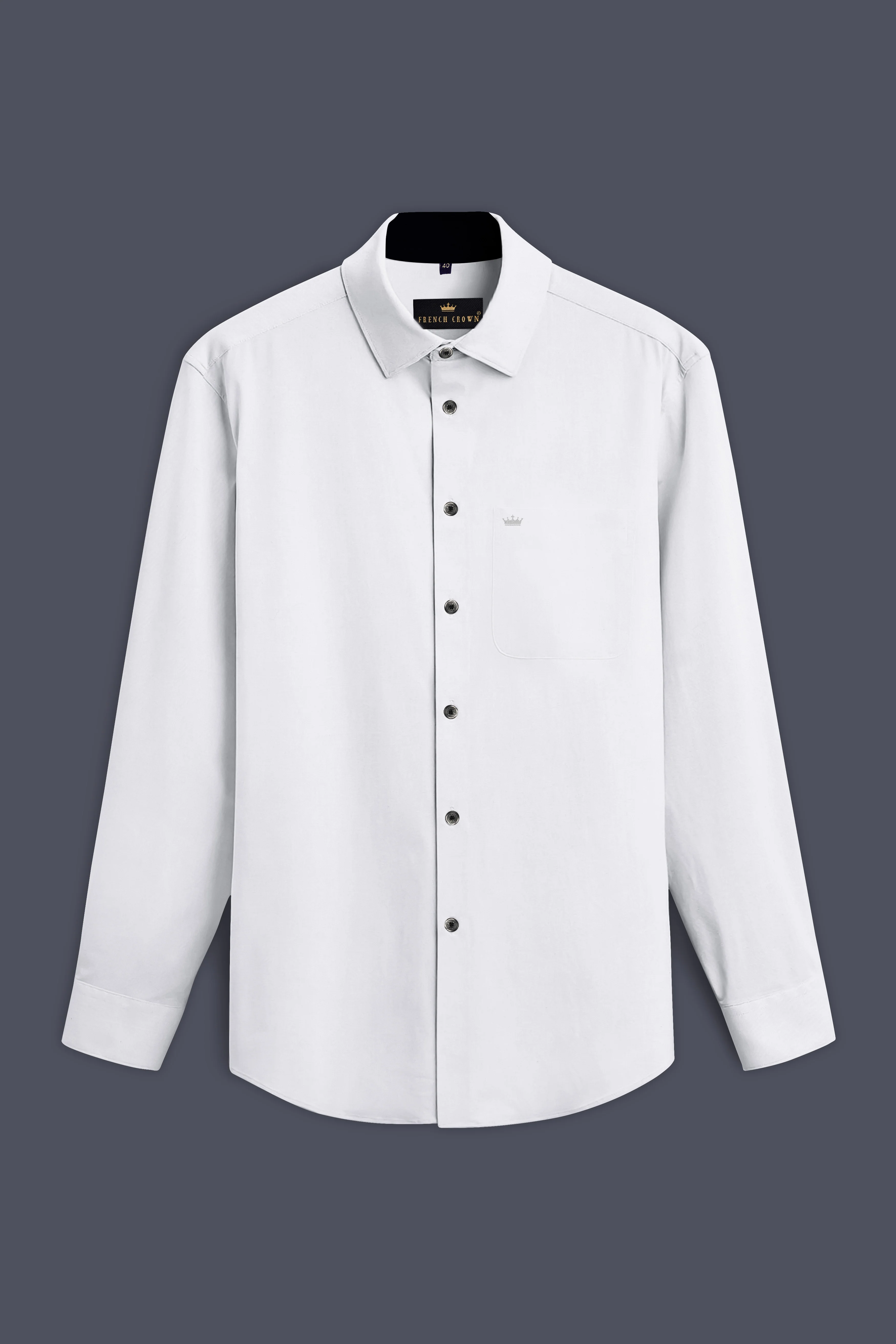 Bright White Subtle Sheen with Black Collar detailed Super Soft Giza Cotton SHIRT - Image 4