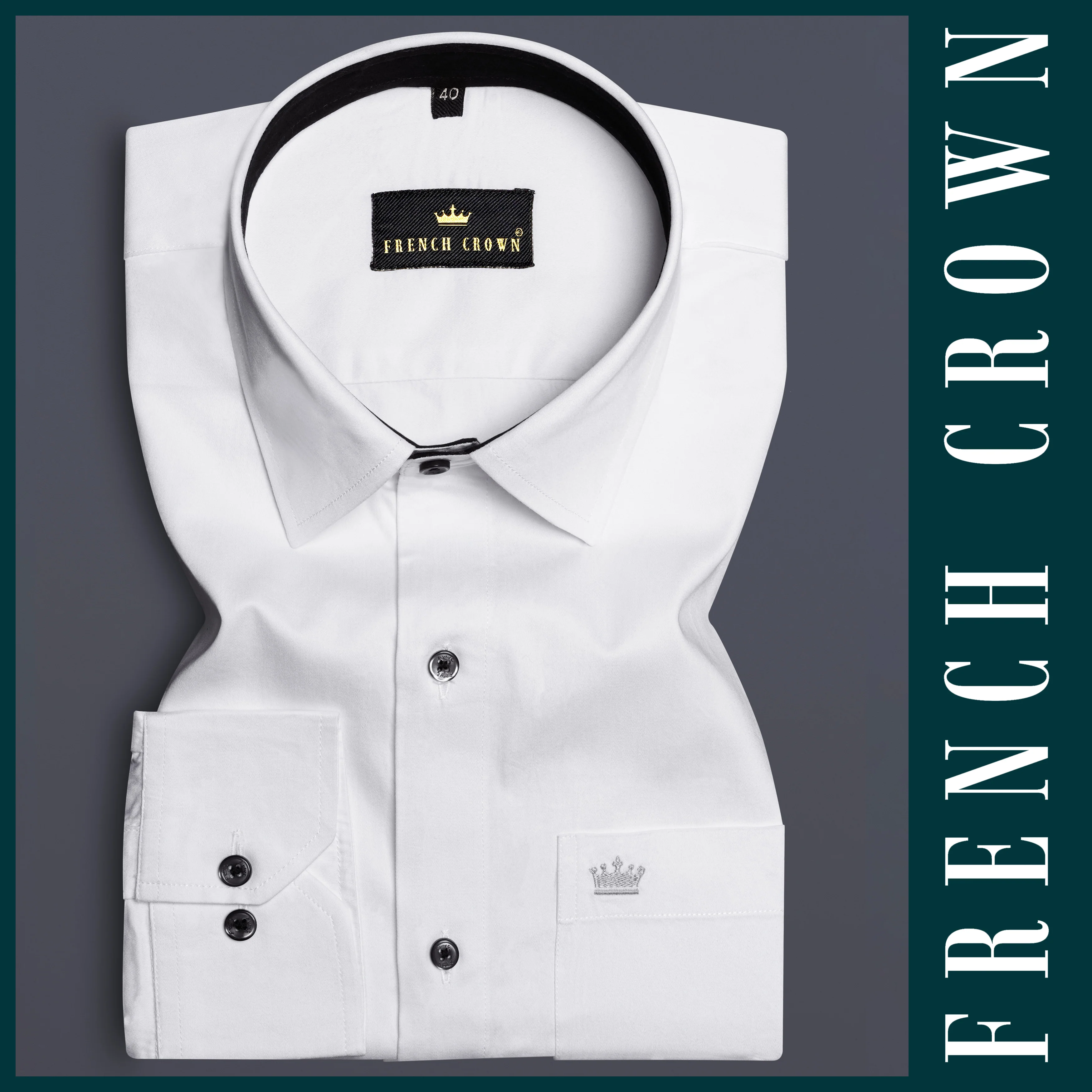 Bright White Subtle Sheen with Black Collar detailed Super Soft Giza Cotton SHIRT - Image 6