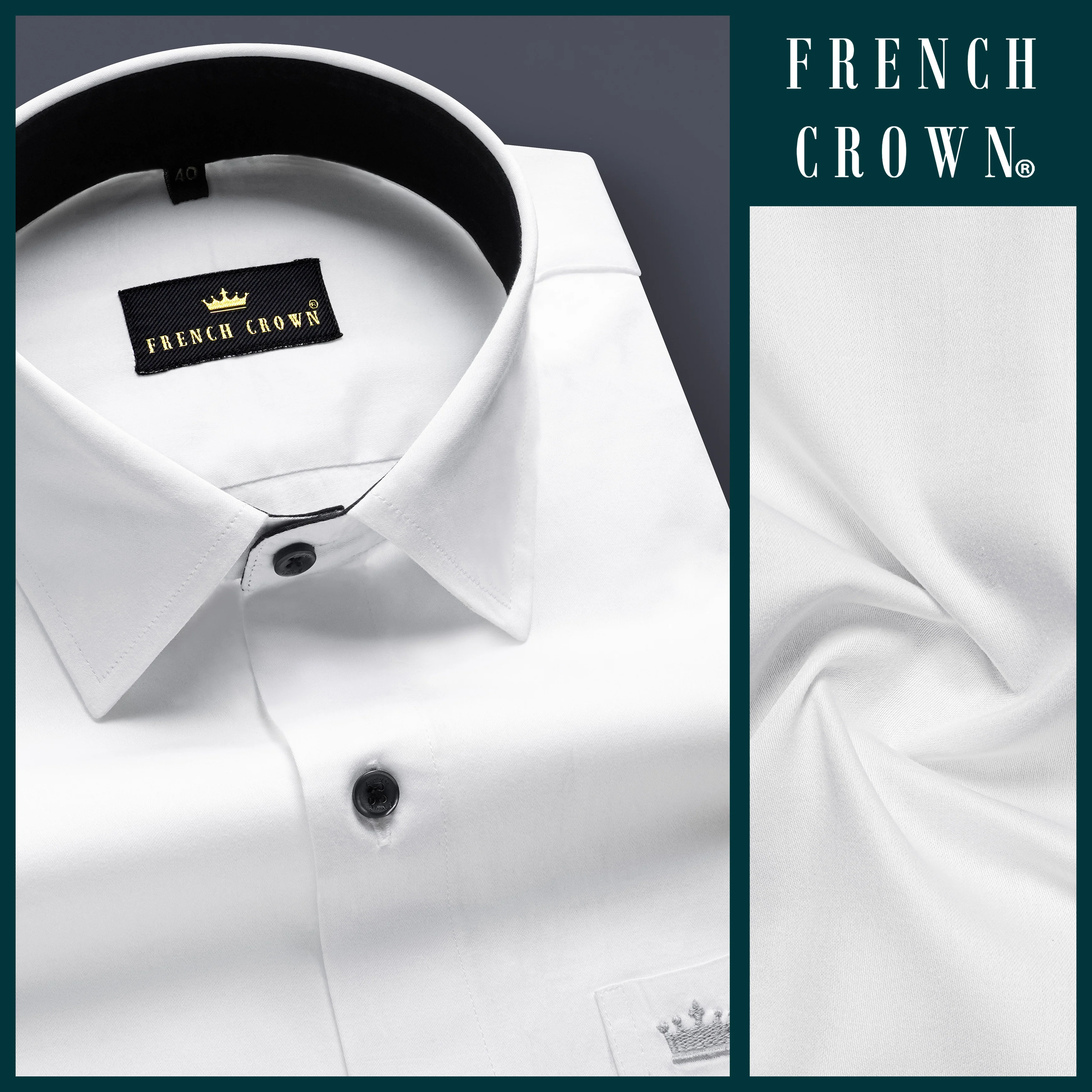 Bright White Subtle Sheen with Black Collar detailed Super Soft Giza Cotton SHIRT - Image 7