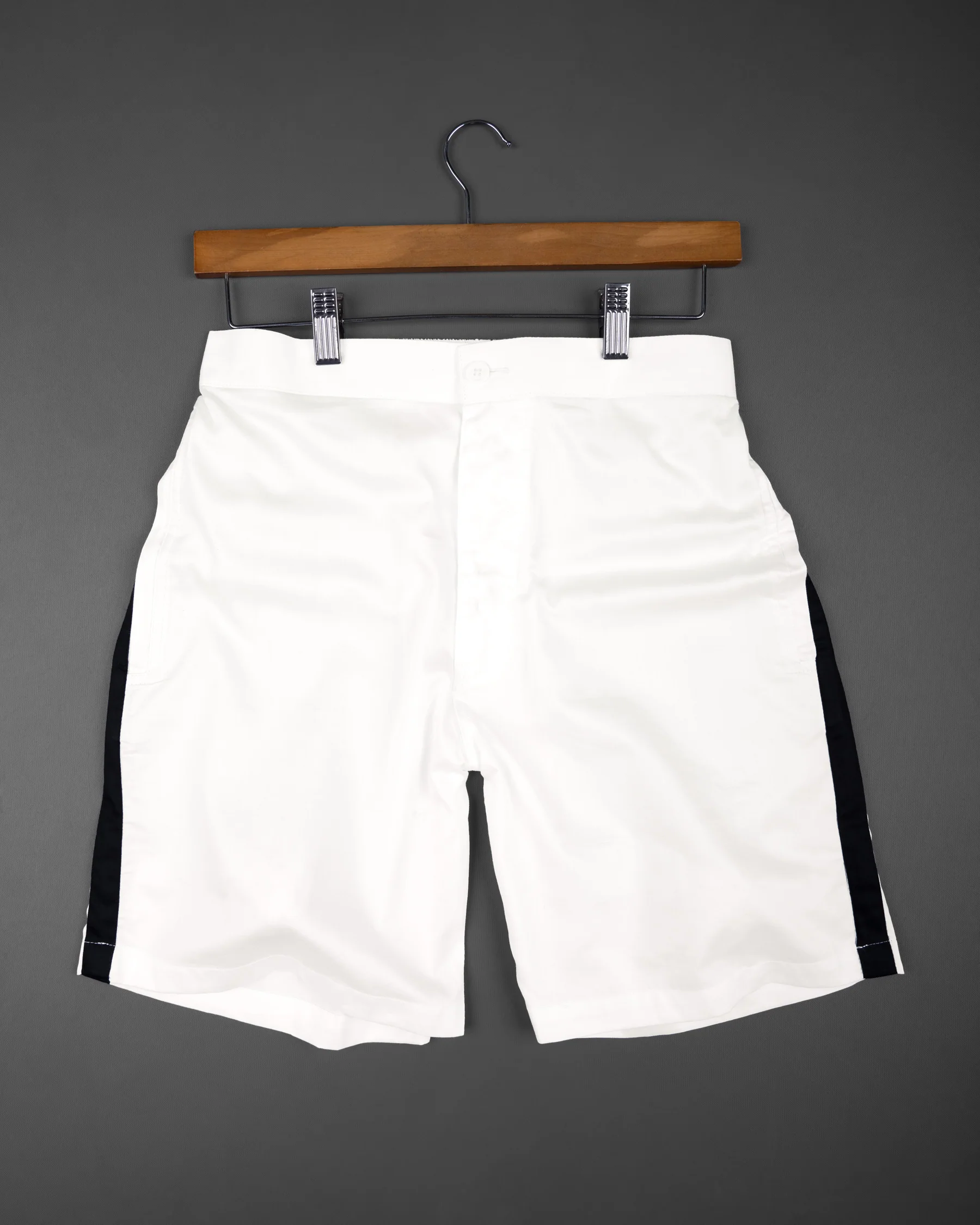 Bright White with Black Striped Super Soft Premium Cotton Designer Shorts - Image 4