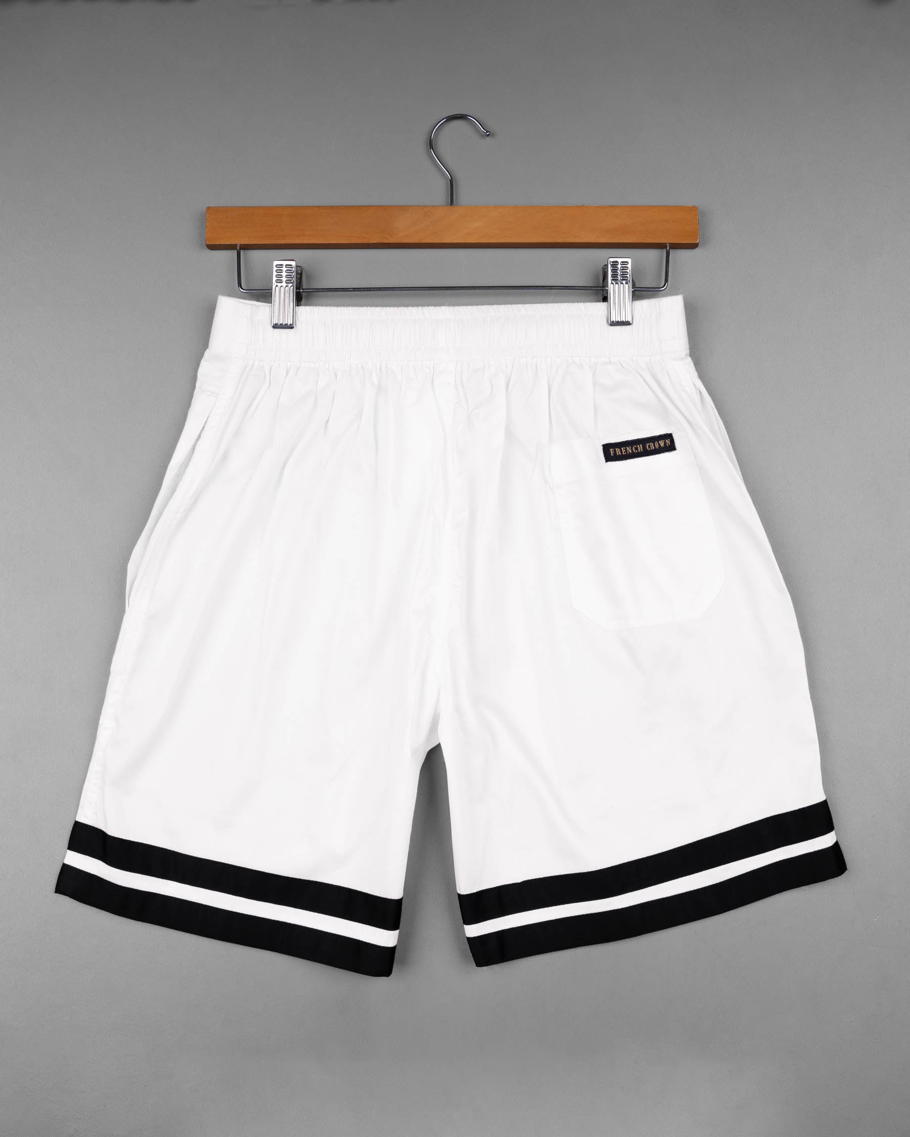 Bright White with Jade Black Striped Super Soft Premium Cotton Designer Shorts - Image 4