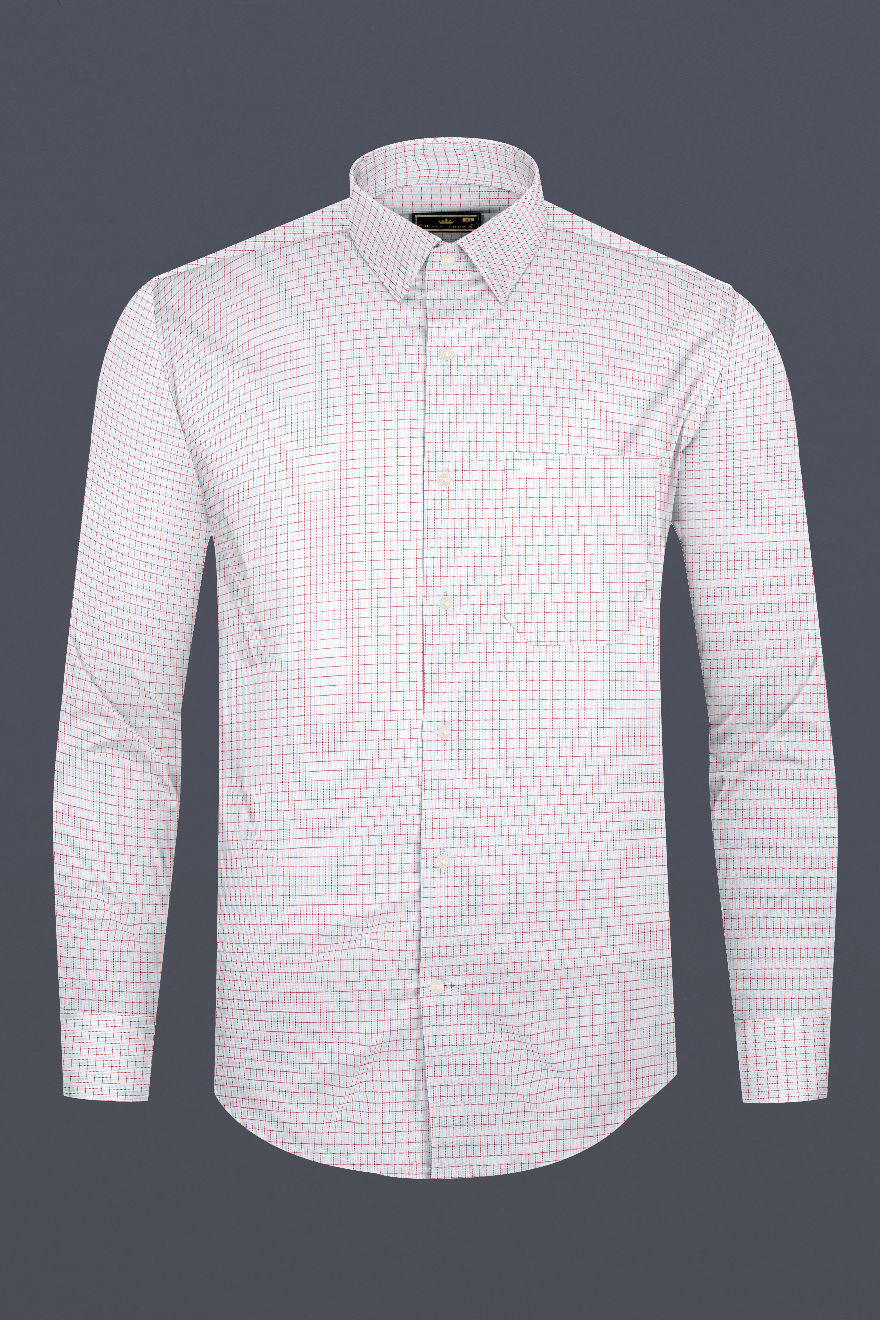 Bright White with Scarlet Red Checkered Dobby Textured Premium Giza Cotton Shirt - Image 4