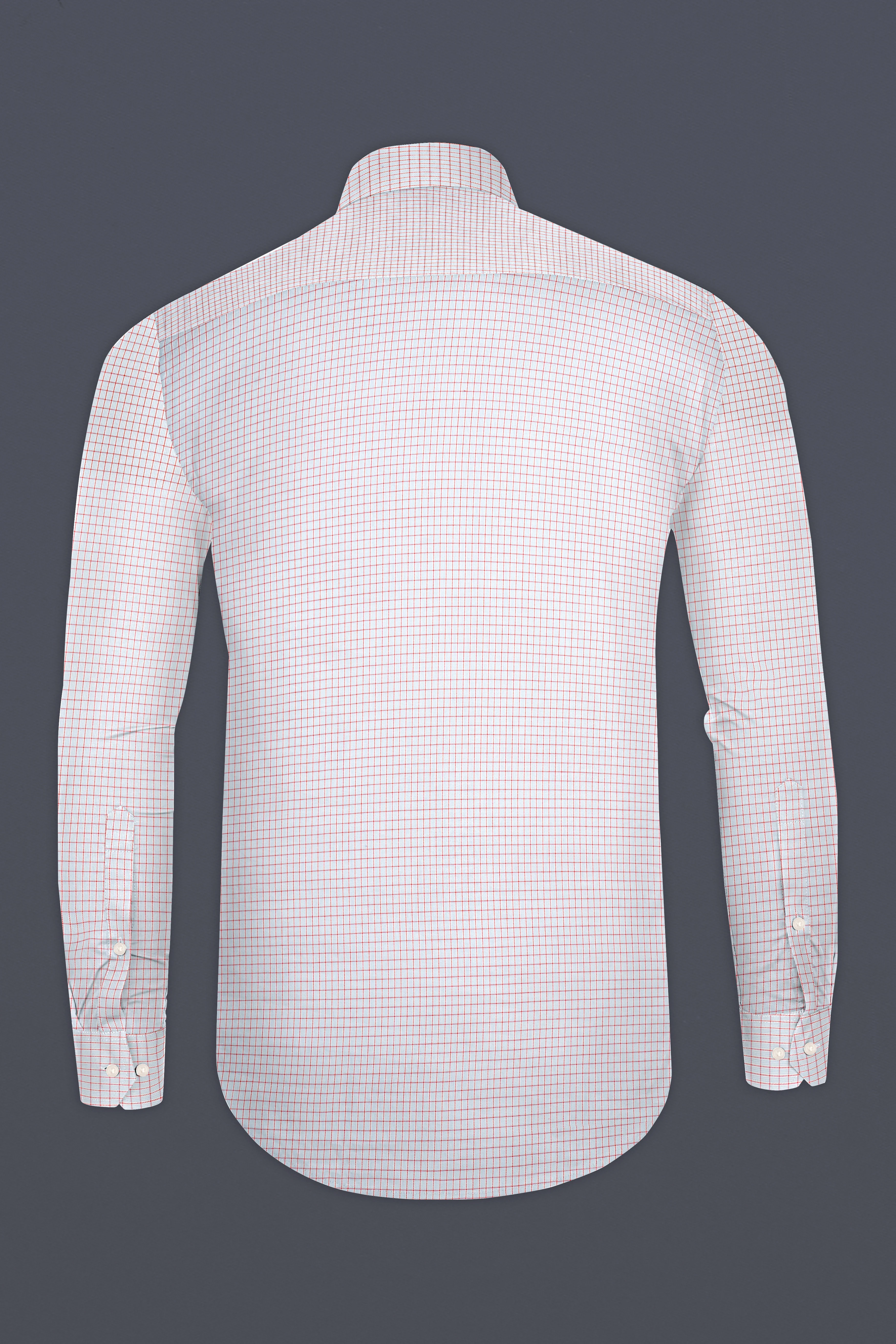 Bright White with Scarlet Red Checkered Dobby Textured Premium Giza Cotton Shirt - Image 5