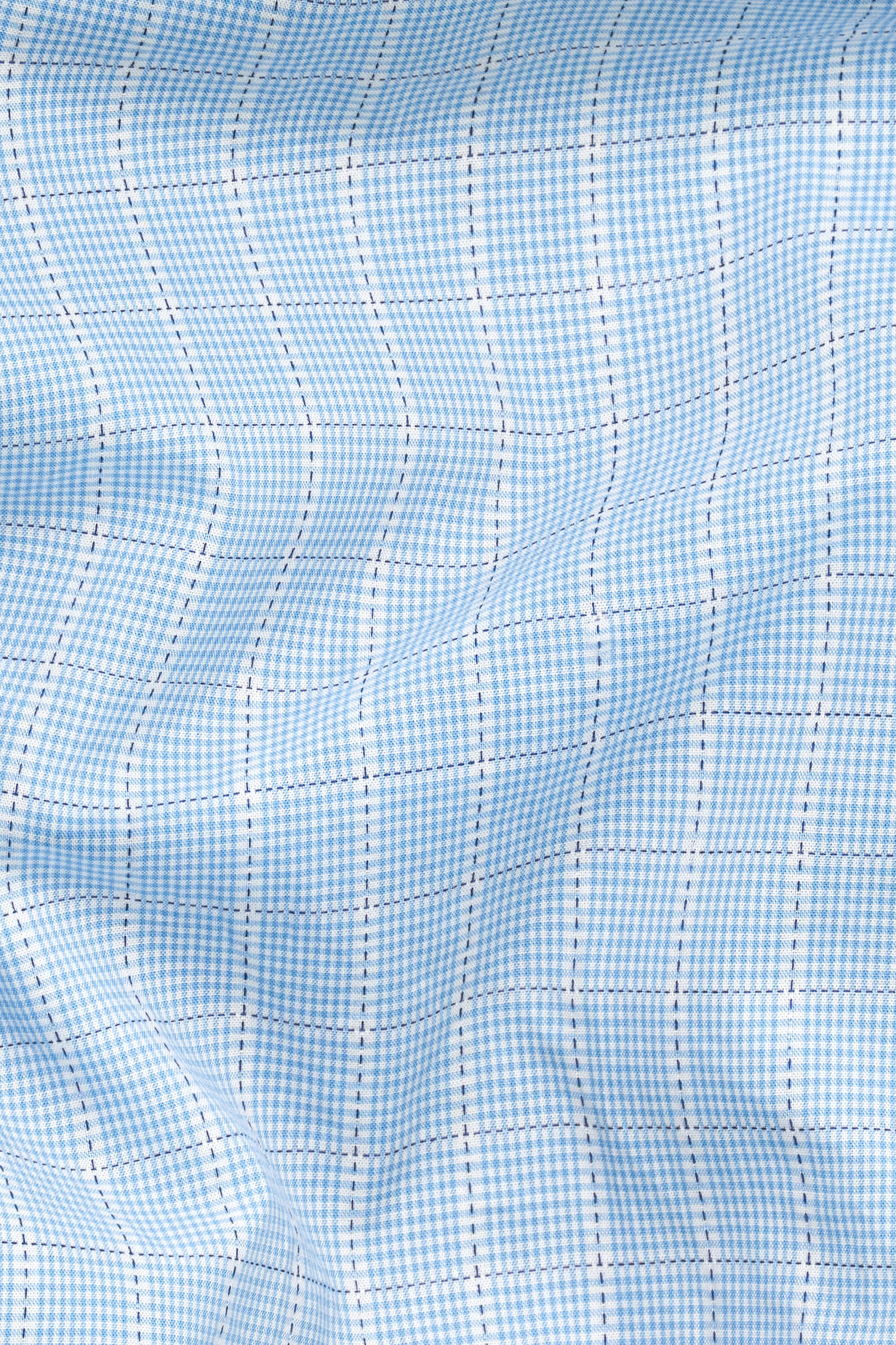 Carolina Blue with White Checkered Dobby Textured Premium Giza Cotton Shirt - Image 3