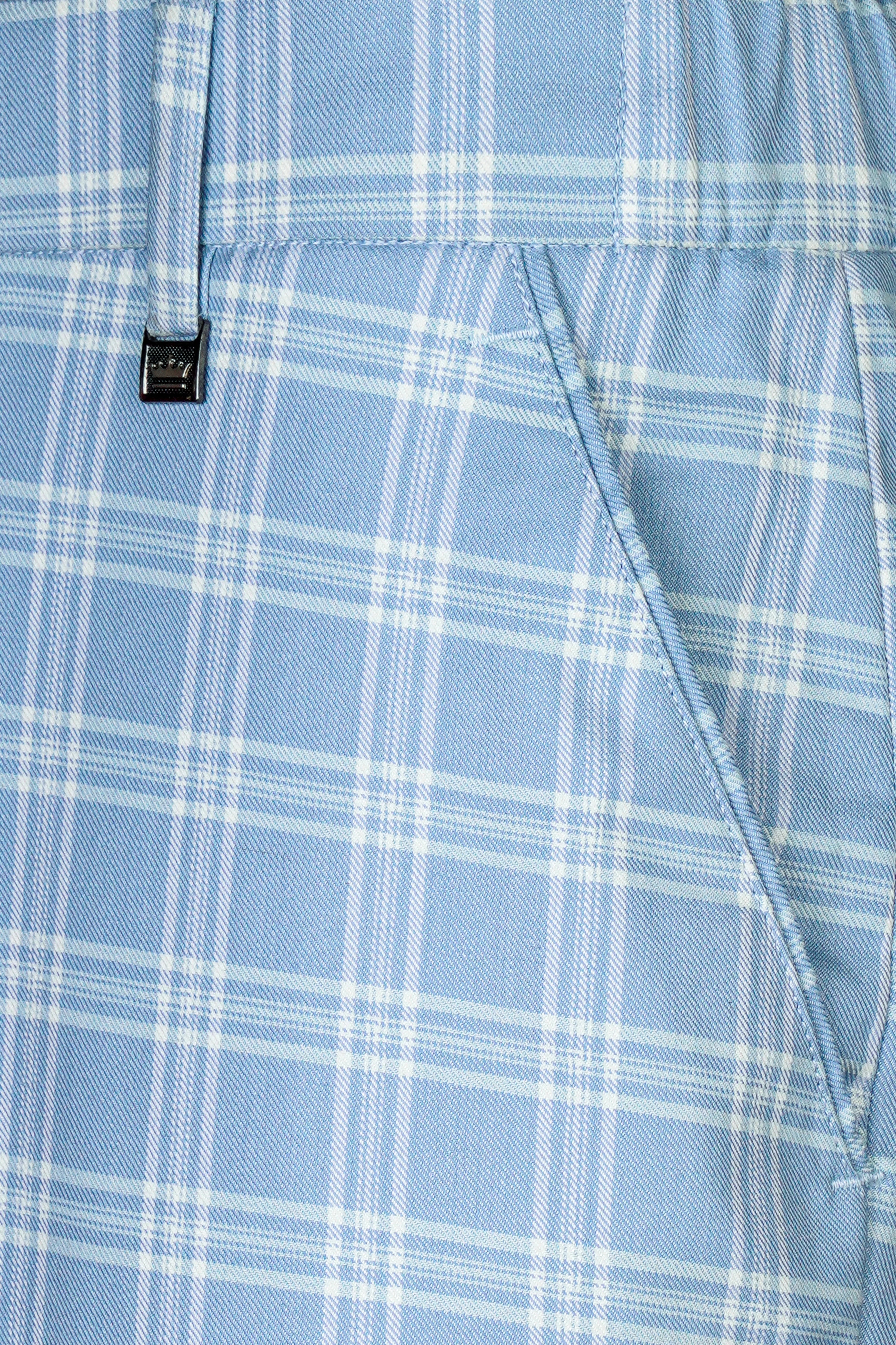 Casper Blue and Brandy Brown Plaid Wool Rich Cross Placket Bandhgala Designer Suit - Image 11