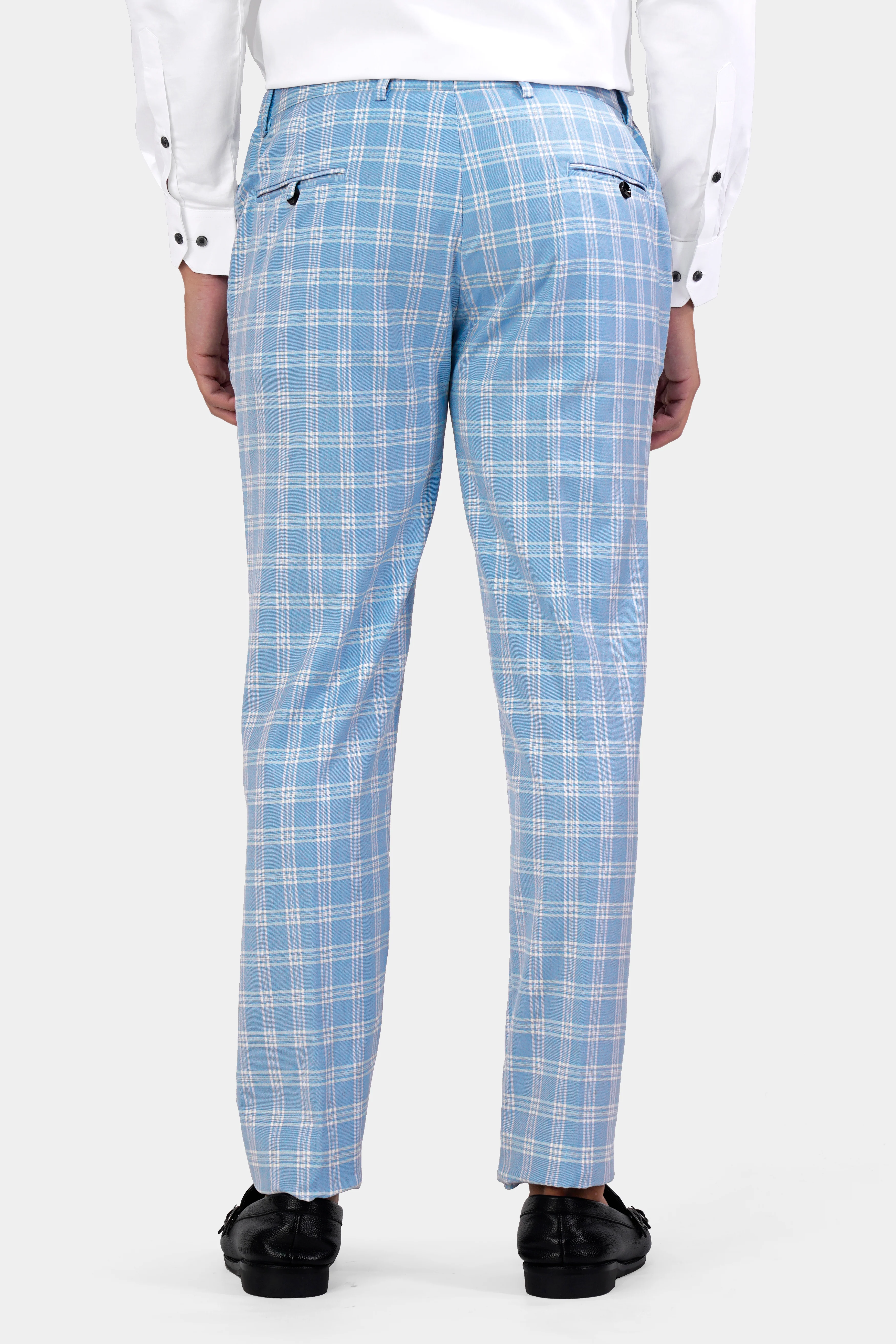 Casper Blue and Brandy Brown Plaid Wool Rich Cross Placket Bandhgala Designer Suit - Image 8