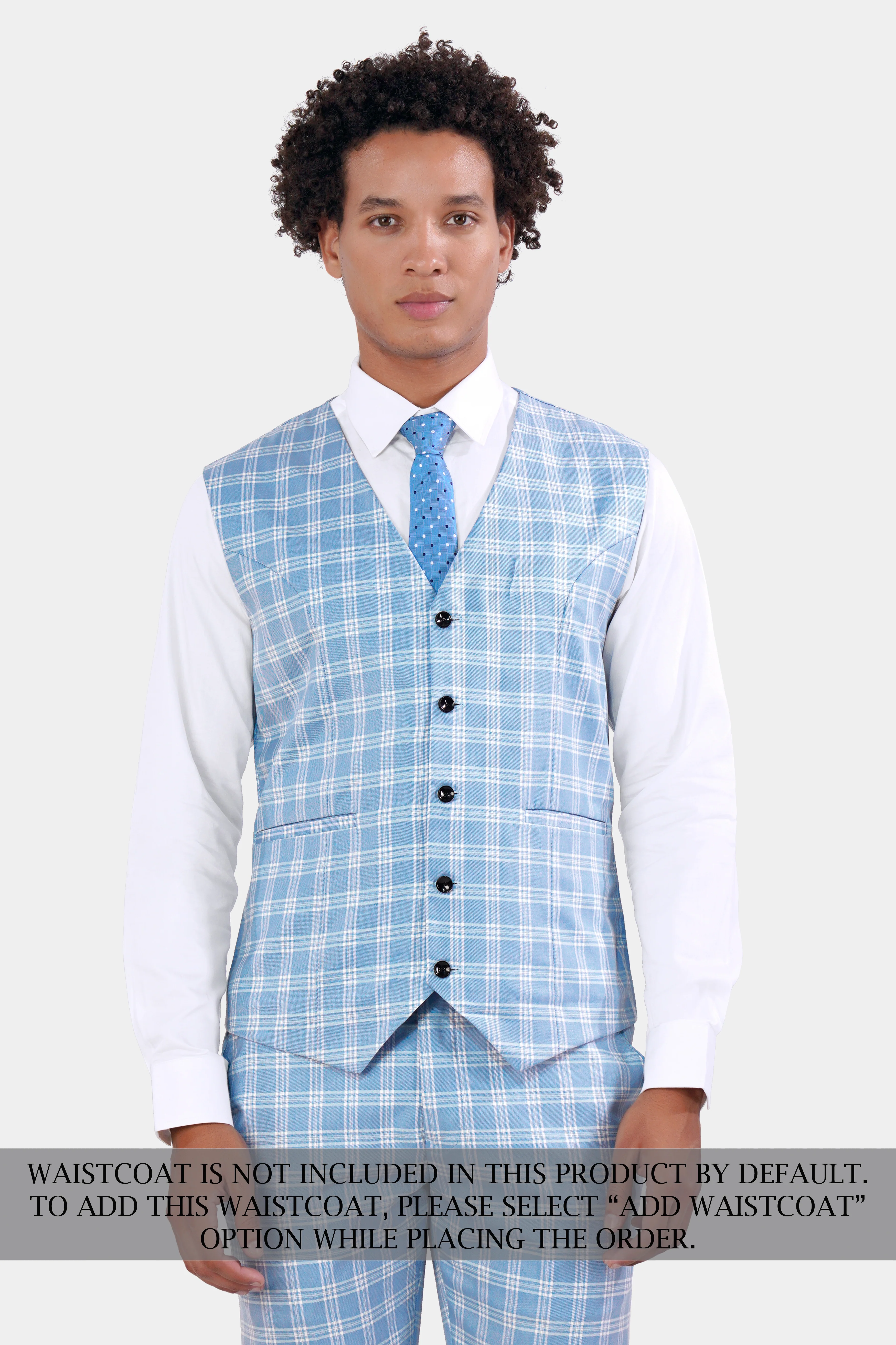 Casper Blue and Brandy Brown Plaid Wool Rich Cross Placket Bandhgala Designer Suit - Image 9