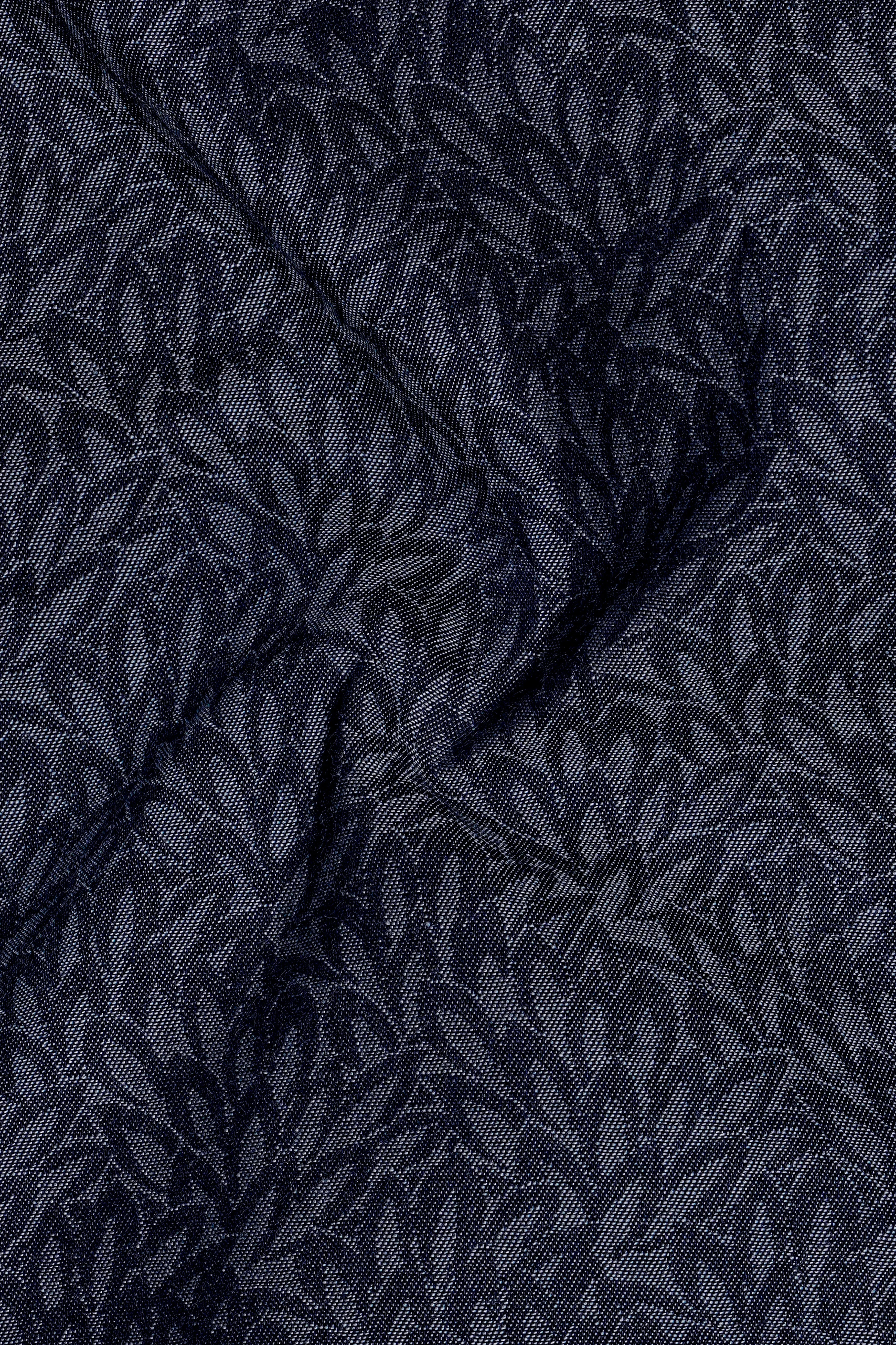 Cedivell-Bleached Cedar Denim Blue Leaf Print Super Soft Premium Cotton Casual Shirt - Image 3