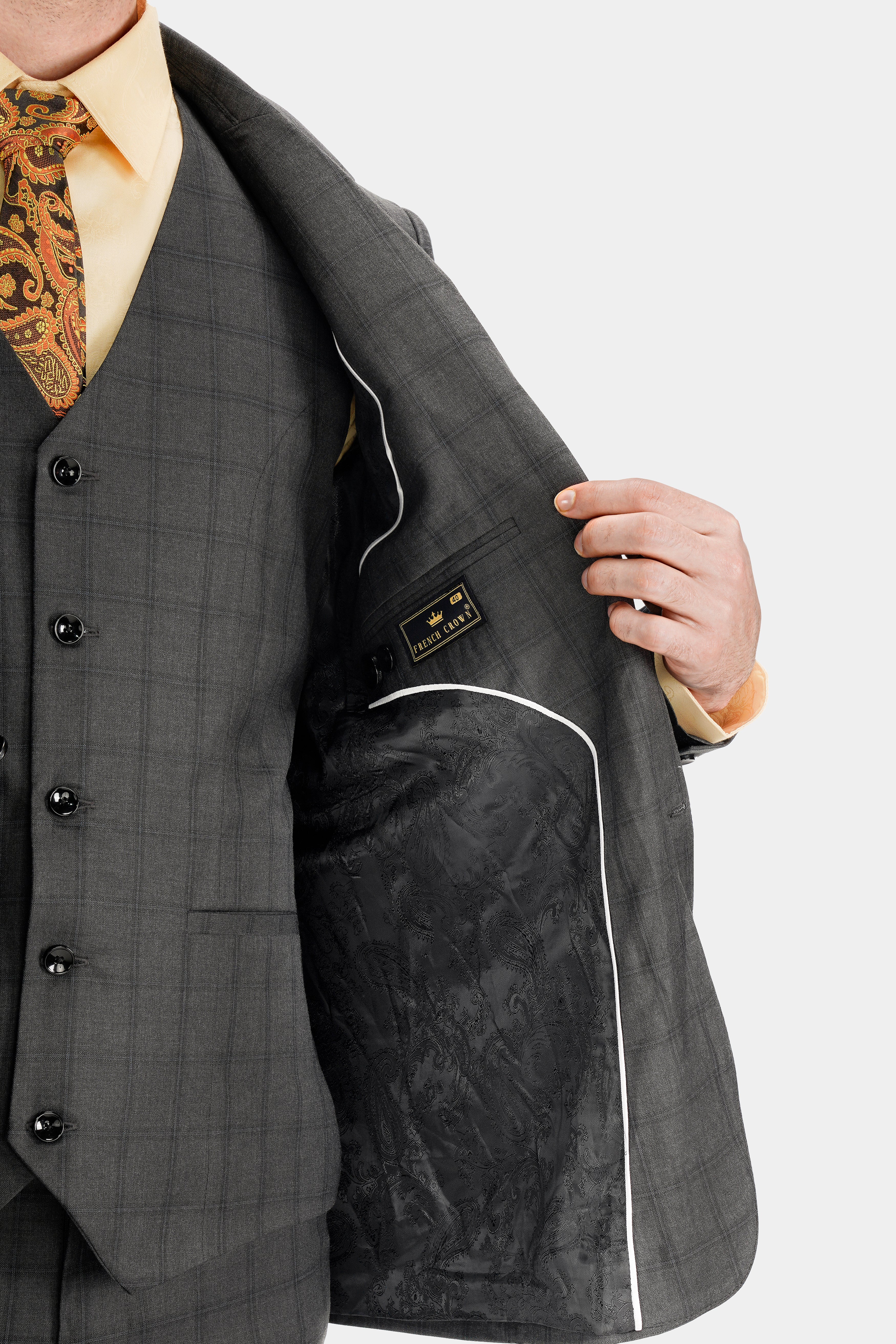 Chicago Gray Checkered Wool Rich Single Breasted Blazer - Image 5