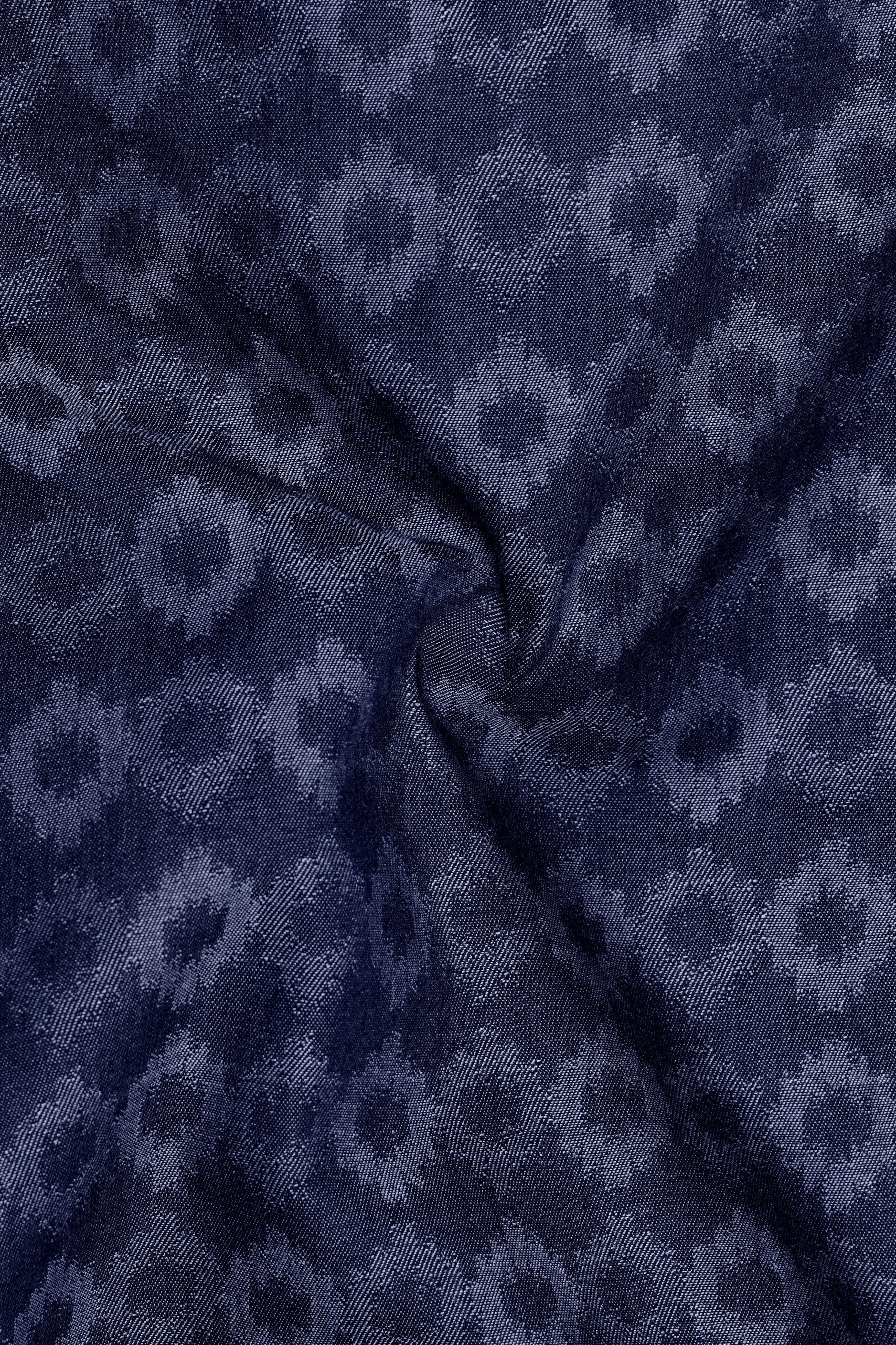 Cirnova-Vintage Denim Blue Circular Ikat Textured Super Soft Premium Cotton Casual Shirt - Image 3