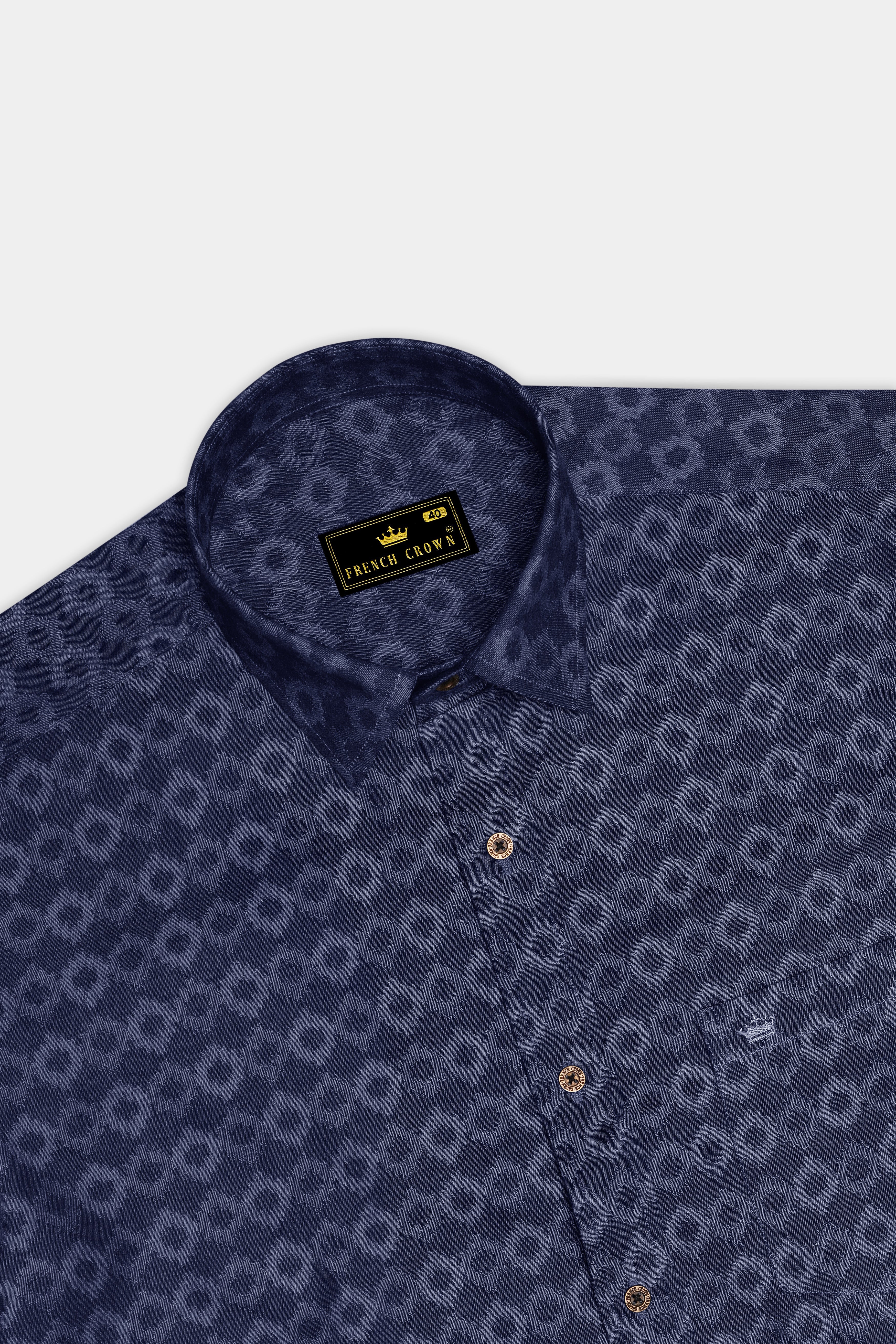 Cirnova-Vintage Denim Blue Circular Ikat Textured Super Soft Premium Cotton Casual Shirt - Image 5