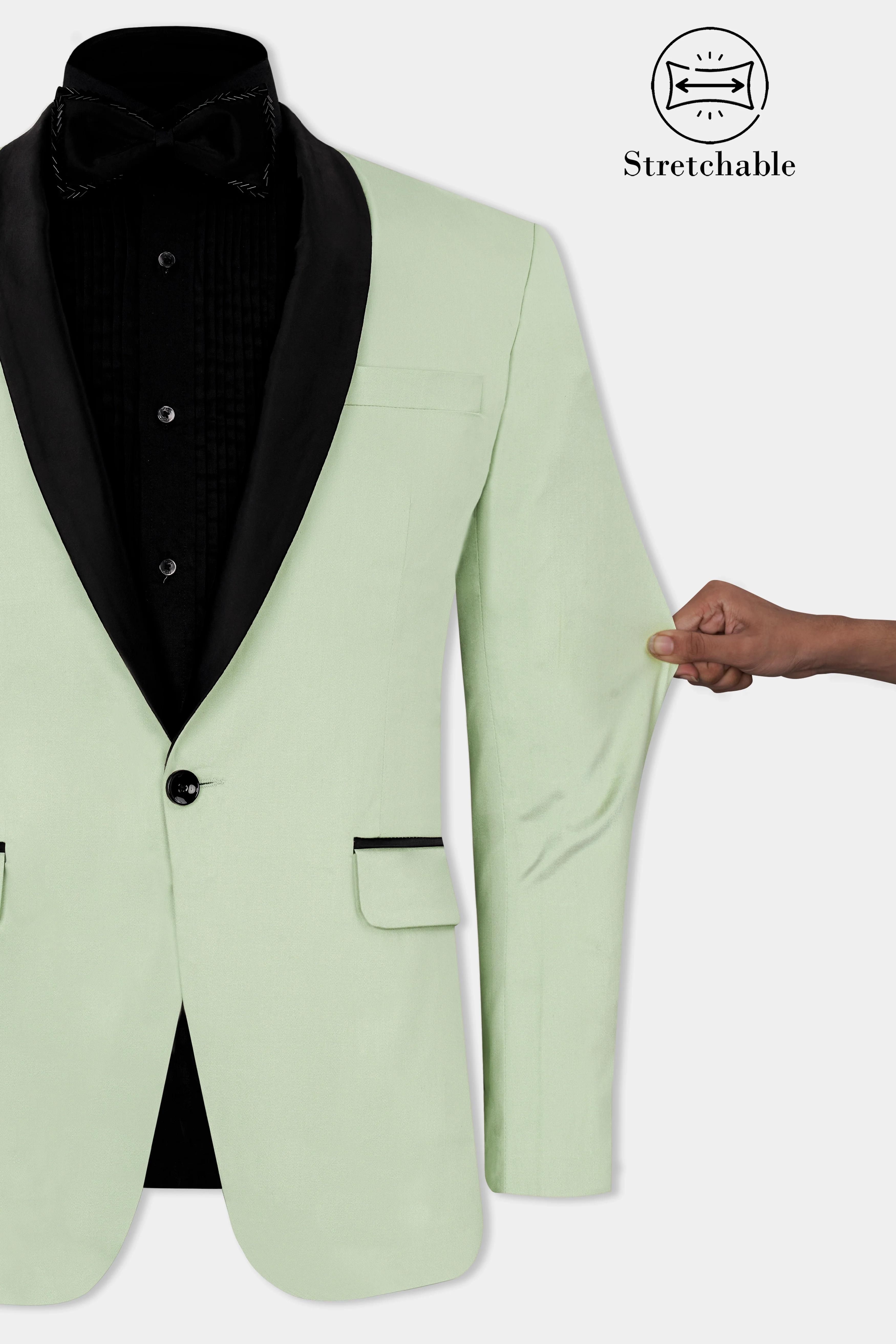 Coriander Green Premium Cotton Tuxedo Stretchable Traveler Blazer - Image 4