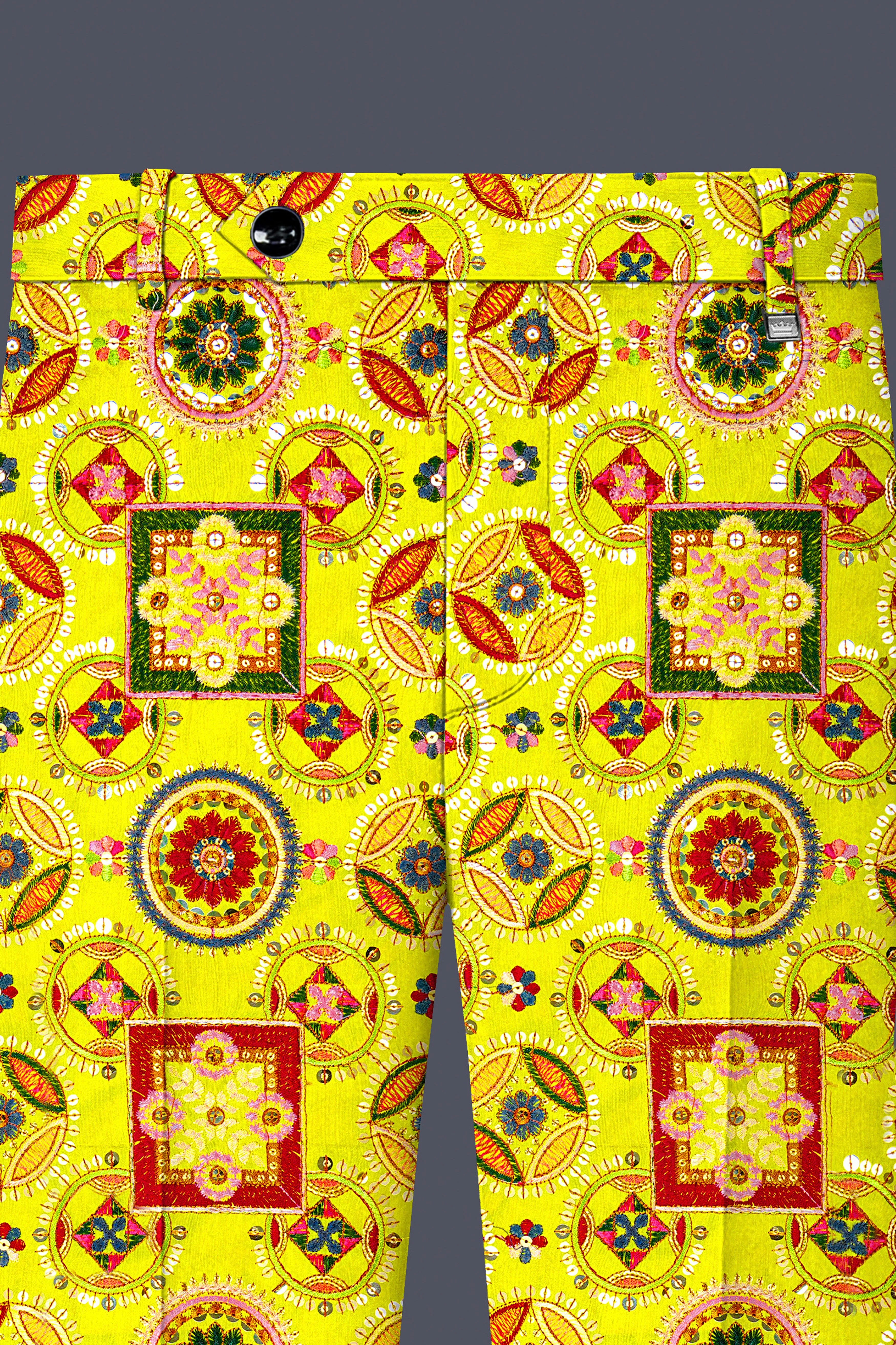 Coutflora-Custard Yellow Multicolour Cotton Thread Embroidered Designer Tuxedo Suit - Image 12