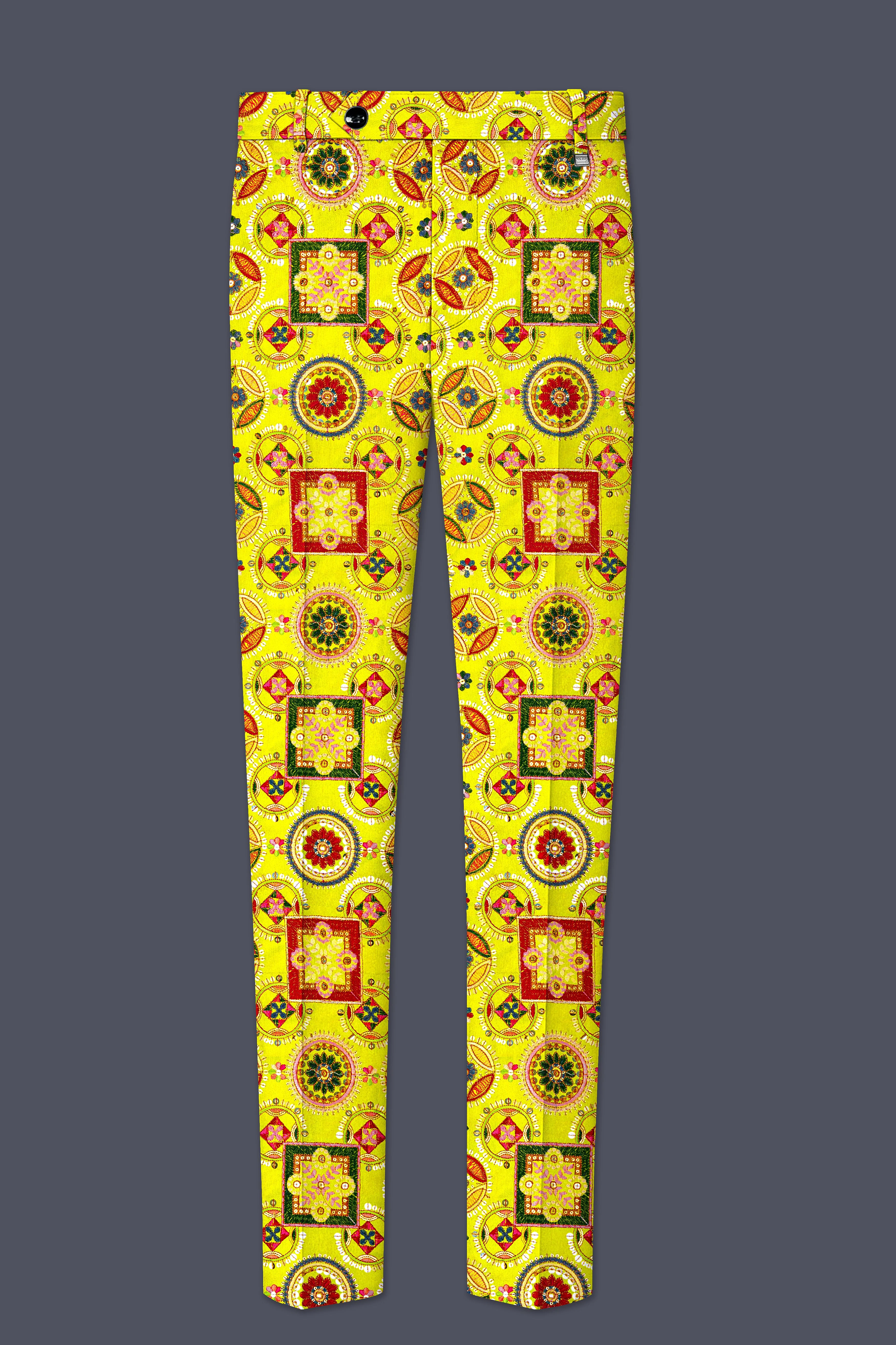 Coutflora-Custard Yellow Multicolour Cotton Thread Embroidered Designer Tuxedo Suit - Image 13