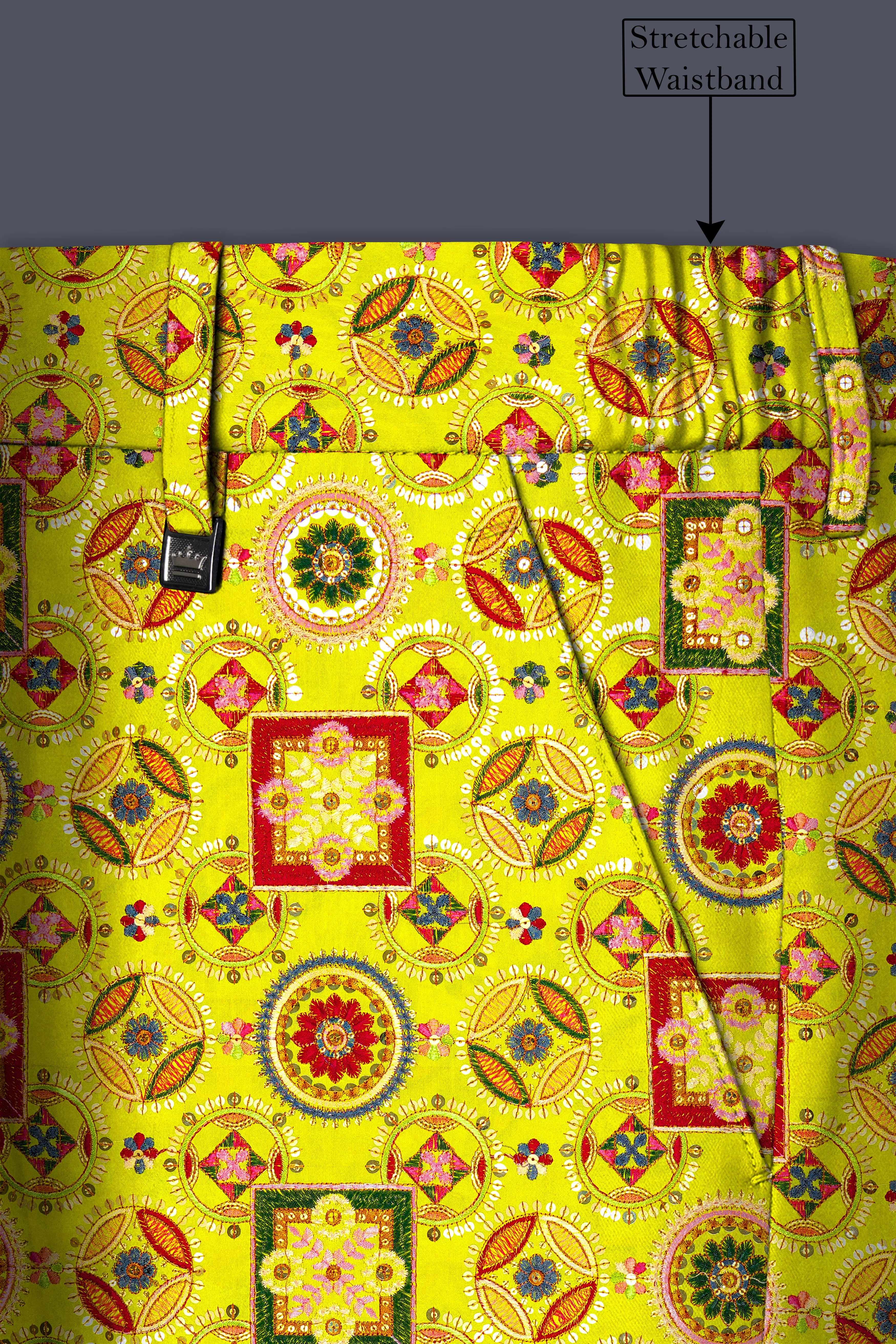 Coutflora-Custard Yellow Multicolour Cotton Thread Embroidered Designer Tuxedo Suit - Image 15