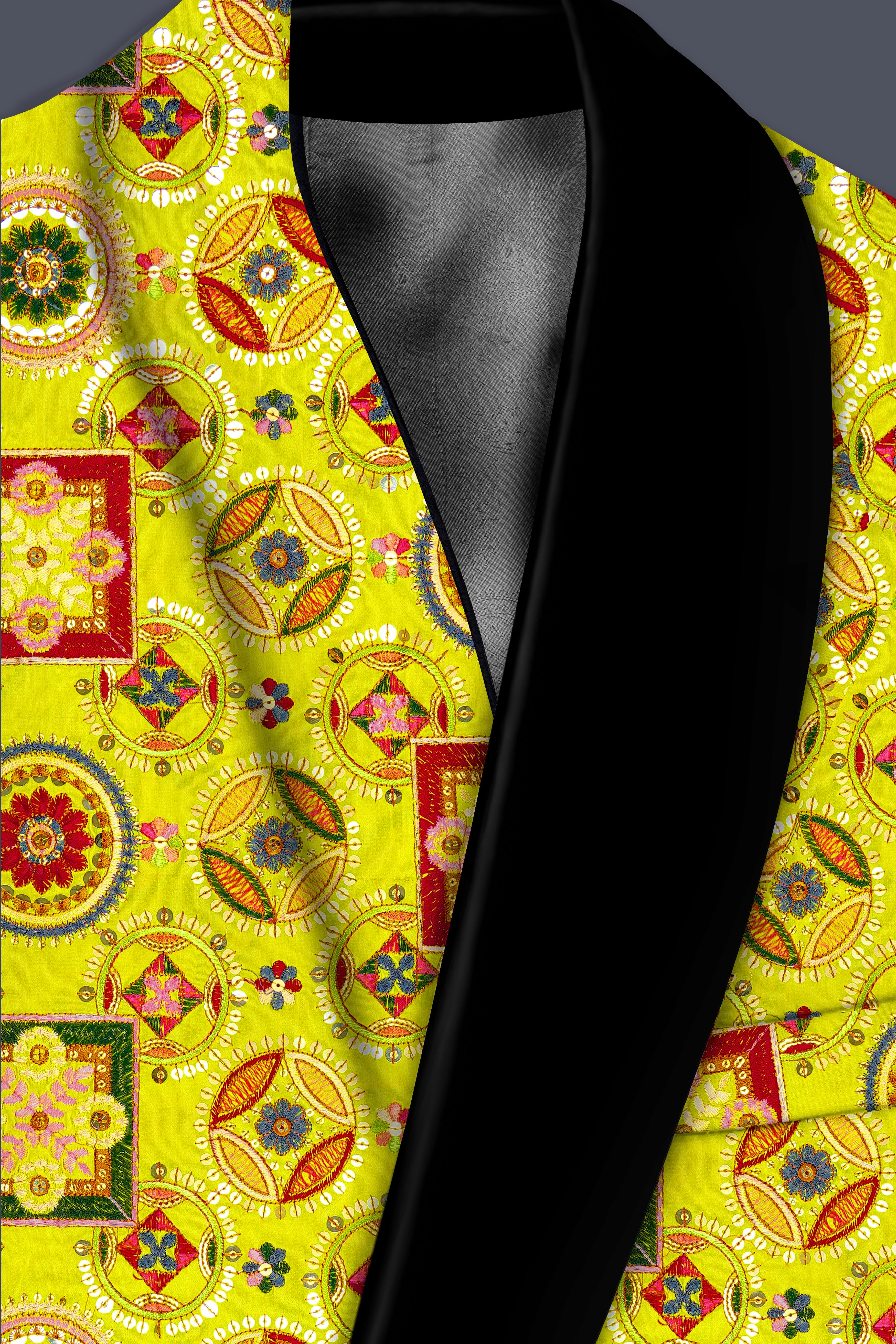 Coutflora-Custard Yellow Multicolour Cotton Thread Embroidered Designer Tuxedo Suit - Image 6