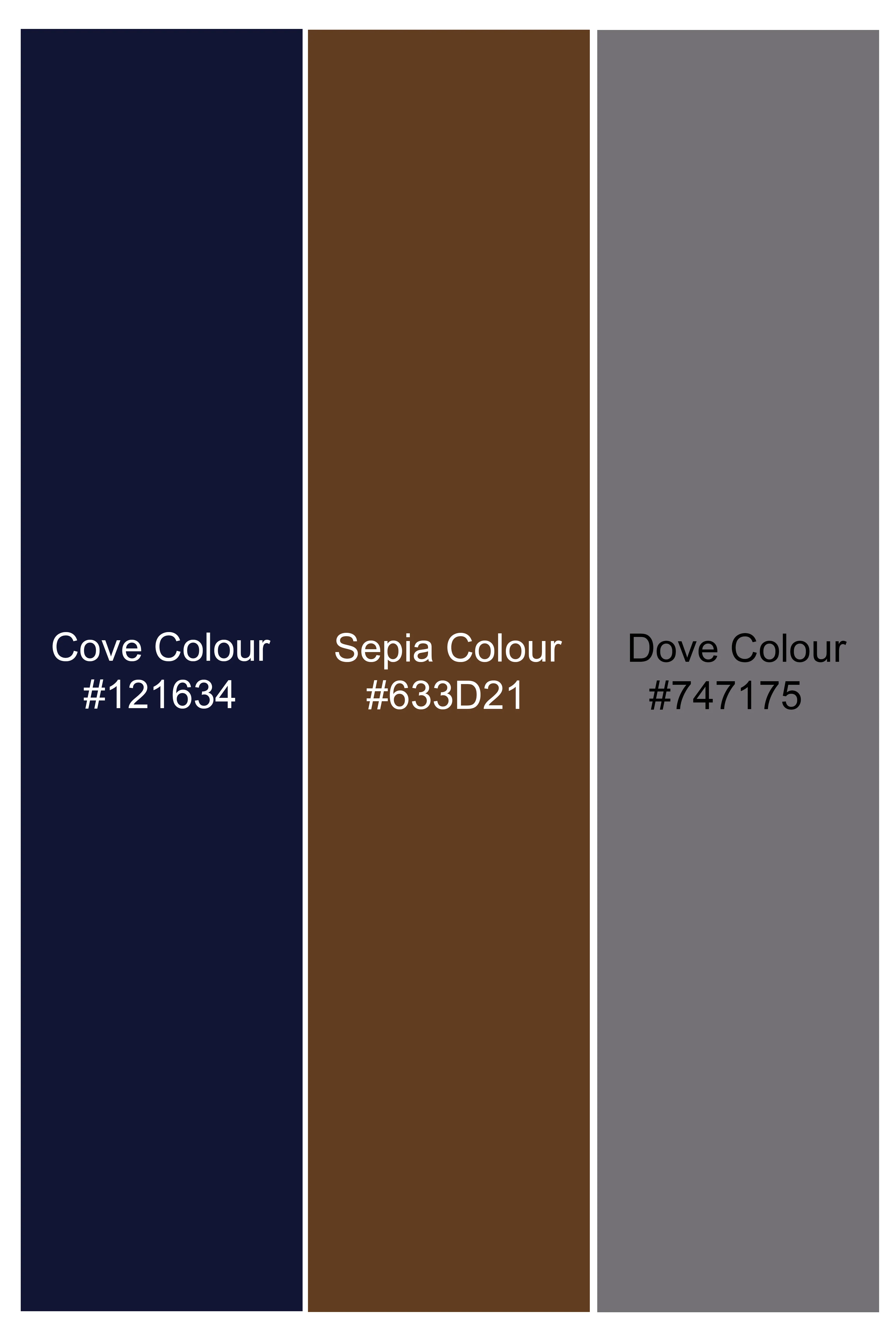 Cove Blue and Sepia Brown Floral Jacquard Textured Premium Giza Cotton Bandhgala Designer Blazer - Image 8