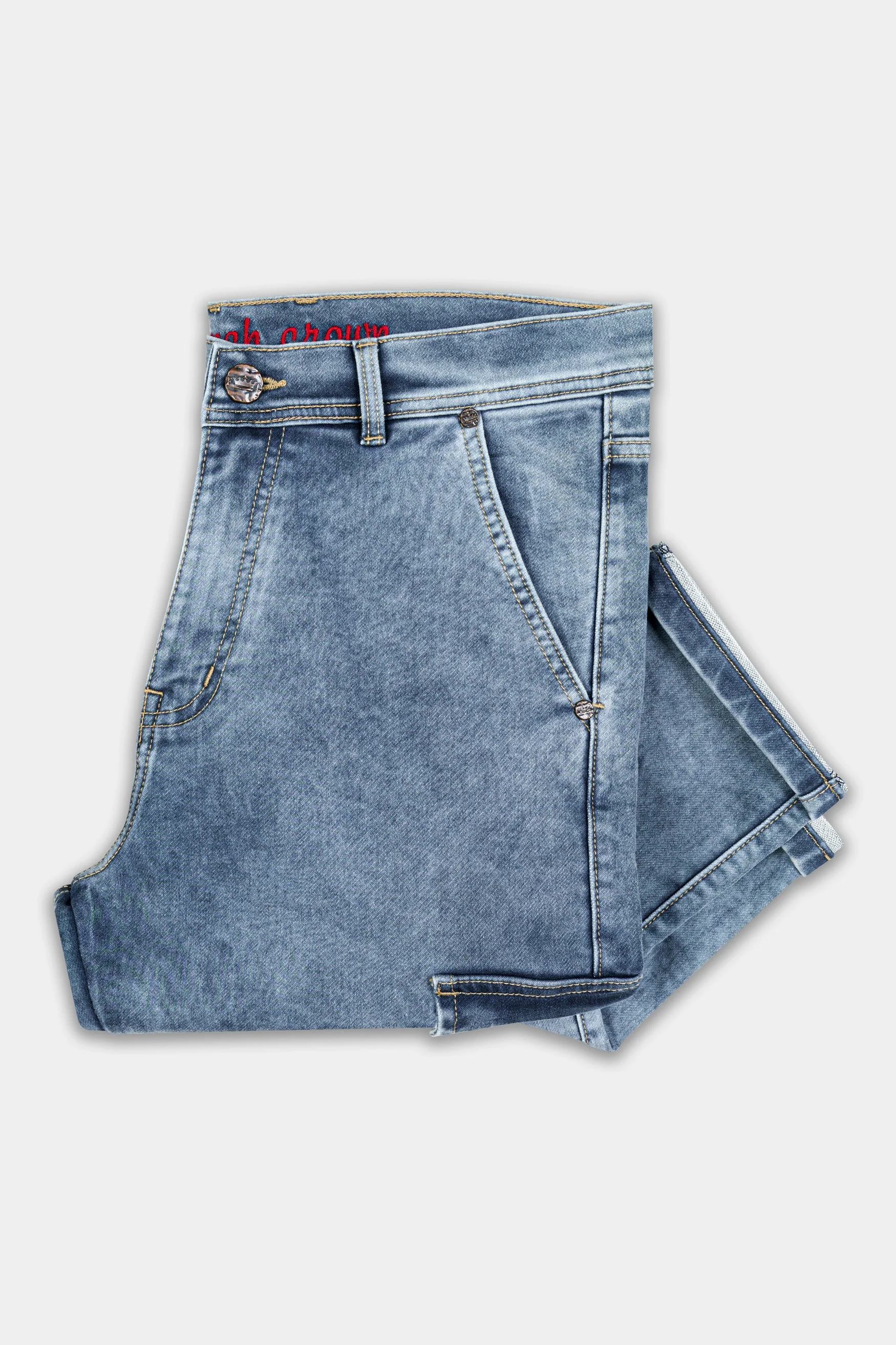 Cyan Blue with Camouflage Cargo Pocket Designer Stretchable Denim - Image 5