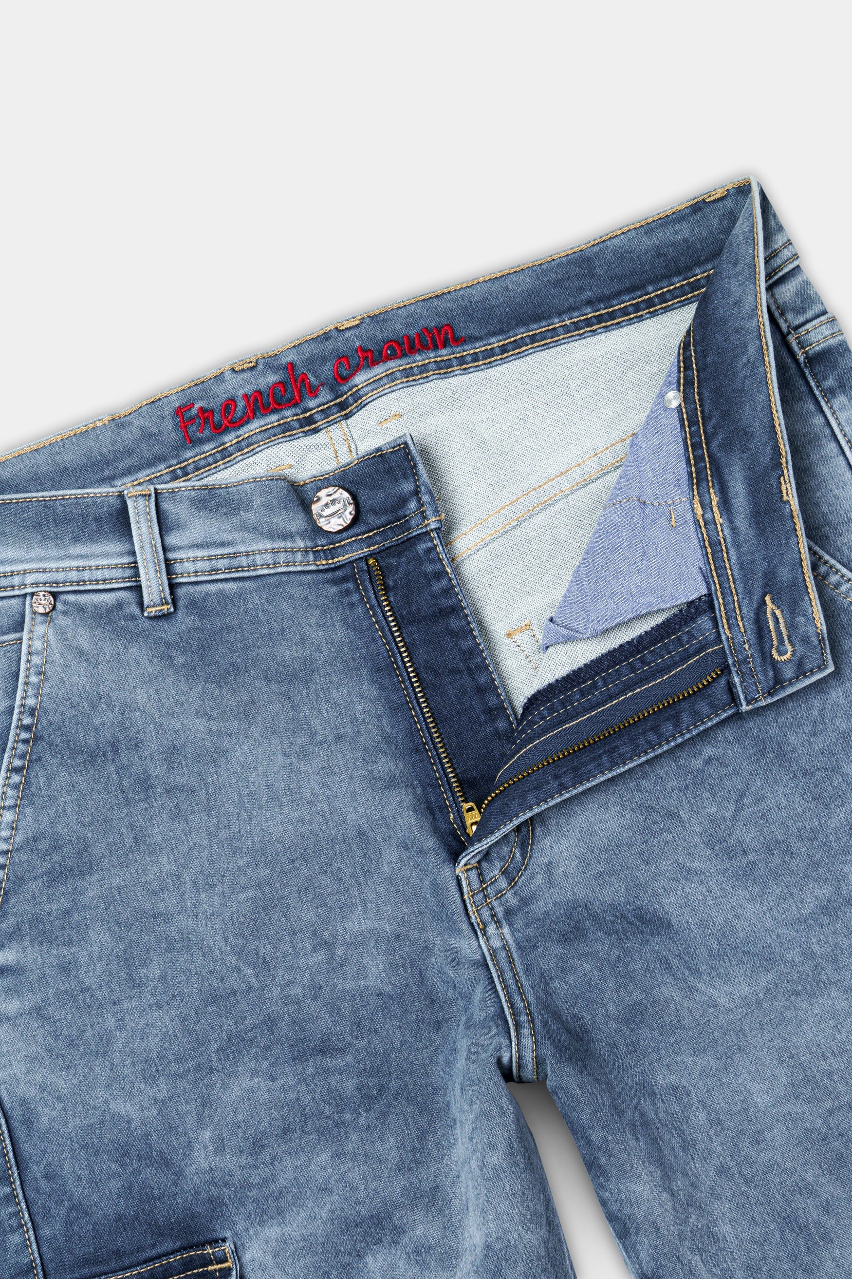 Cyan Blue with Camouflage Cargo Pocket Designer Stretchable Denim - Image 6