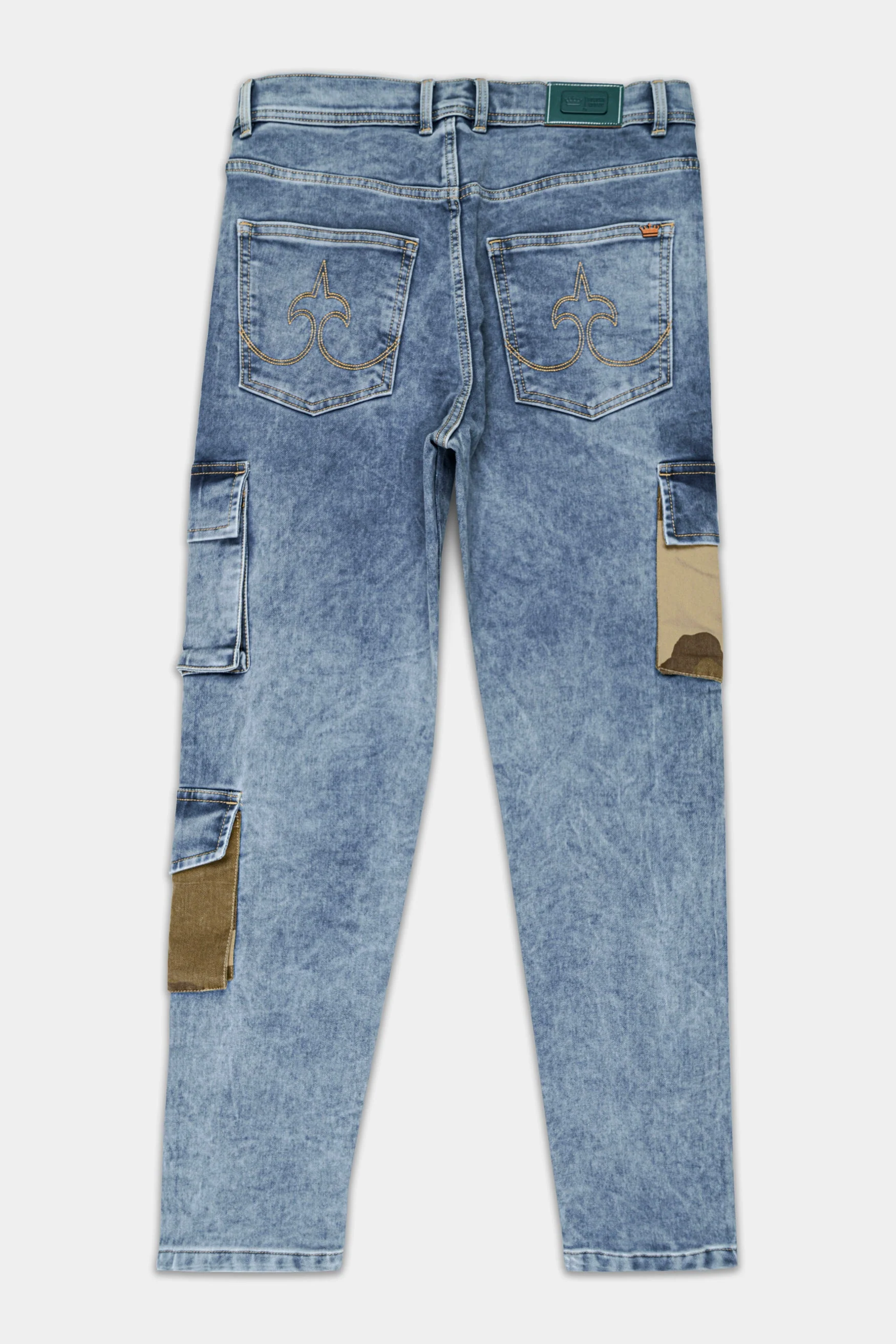 Cyan Blue with Camouflage Cargo Pocket Designer Stretchable Denim - Image 8