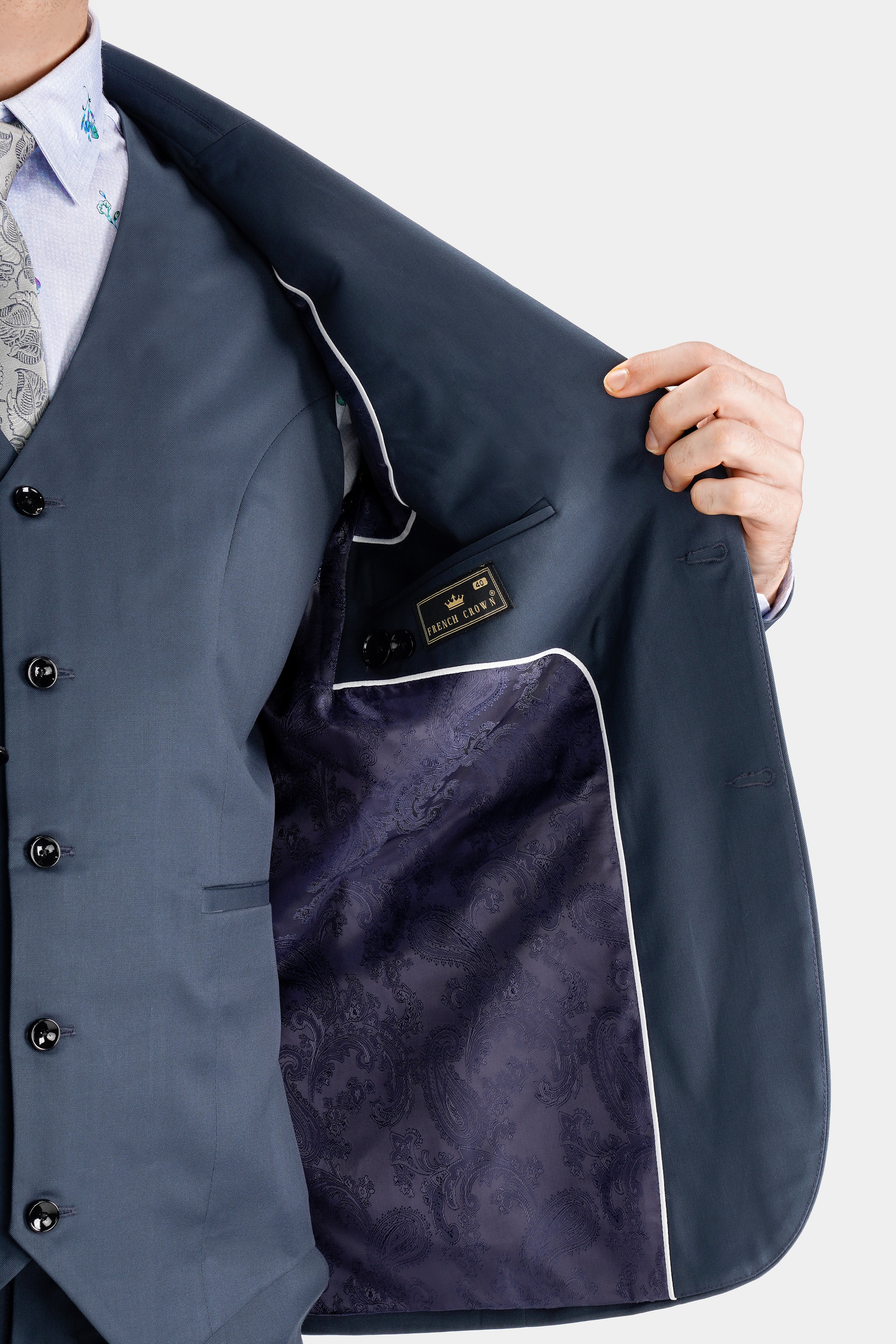 Dark Slate Blue Single Breasted Wool Rich Blazer - Image 4