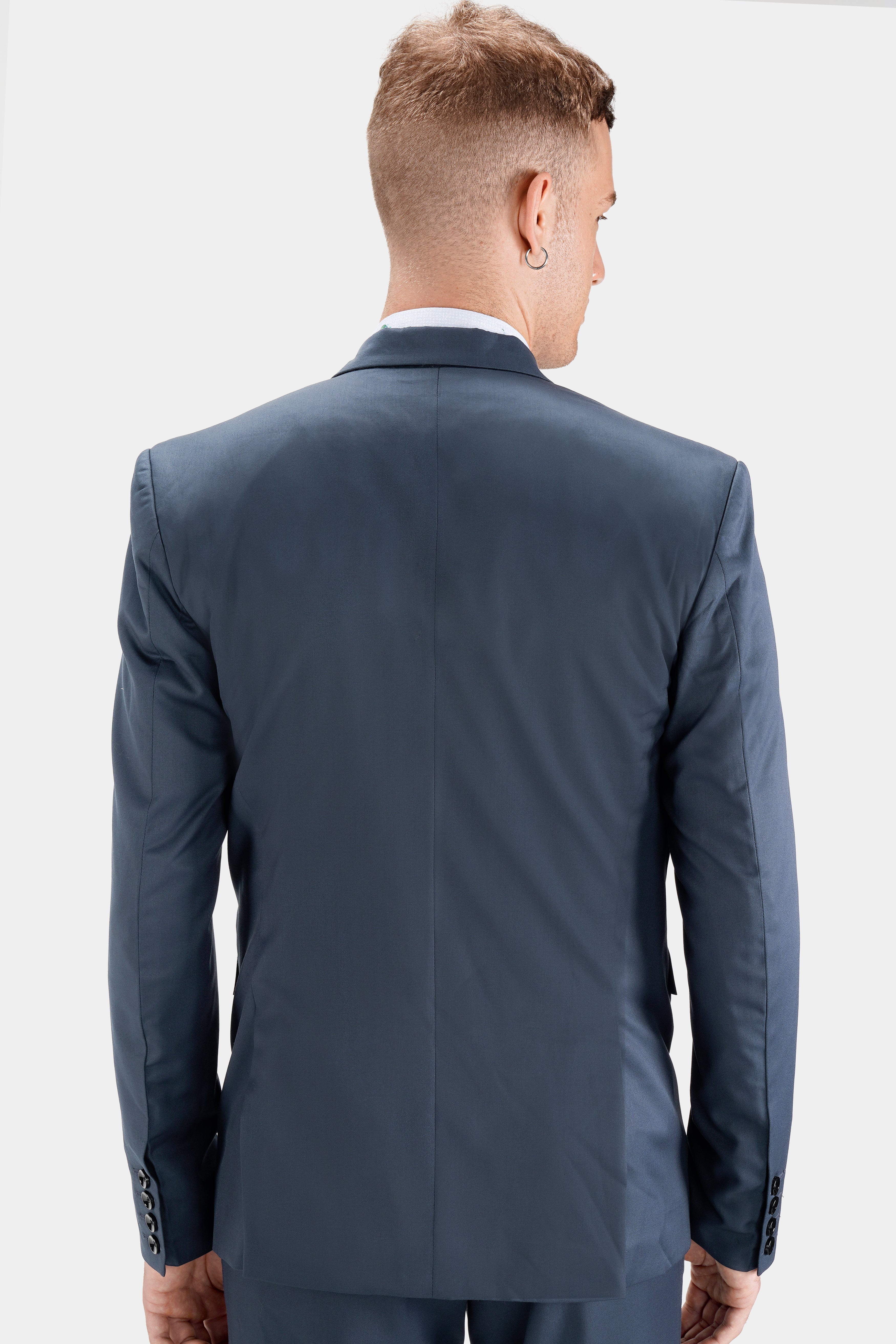 Dark Slate Blue Single Breasted Wool Rich Blazer - Image 6