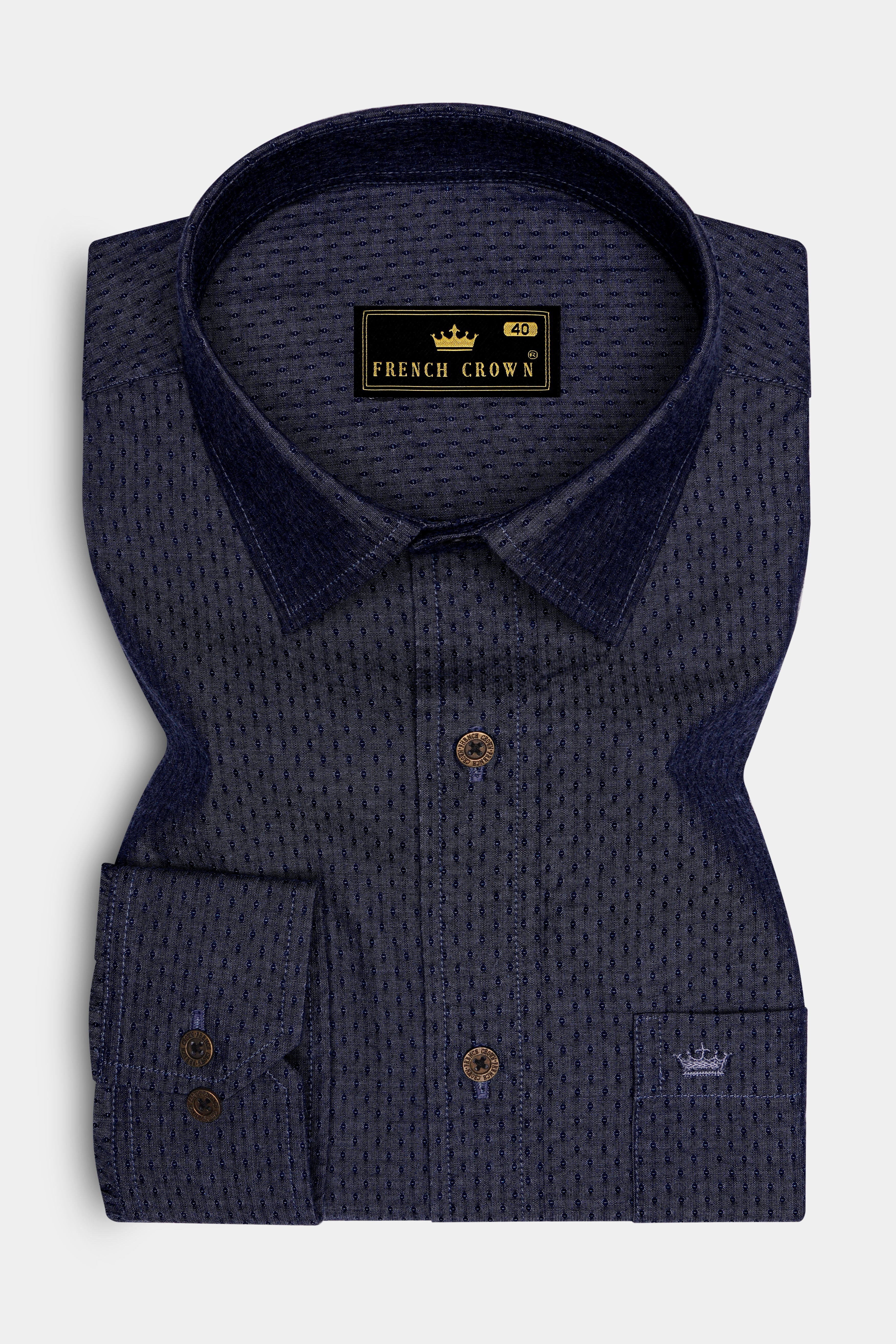 Denidots-Baltic Sea Denim Blue Geometric Dots Textured Super Soft Premium Cotton Casual Shirt - Image 4