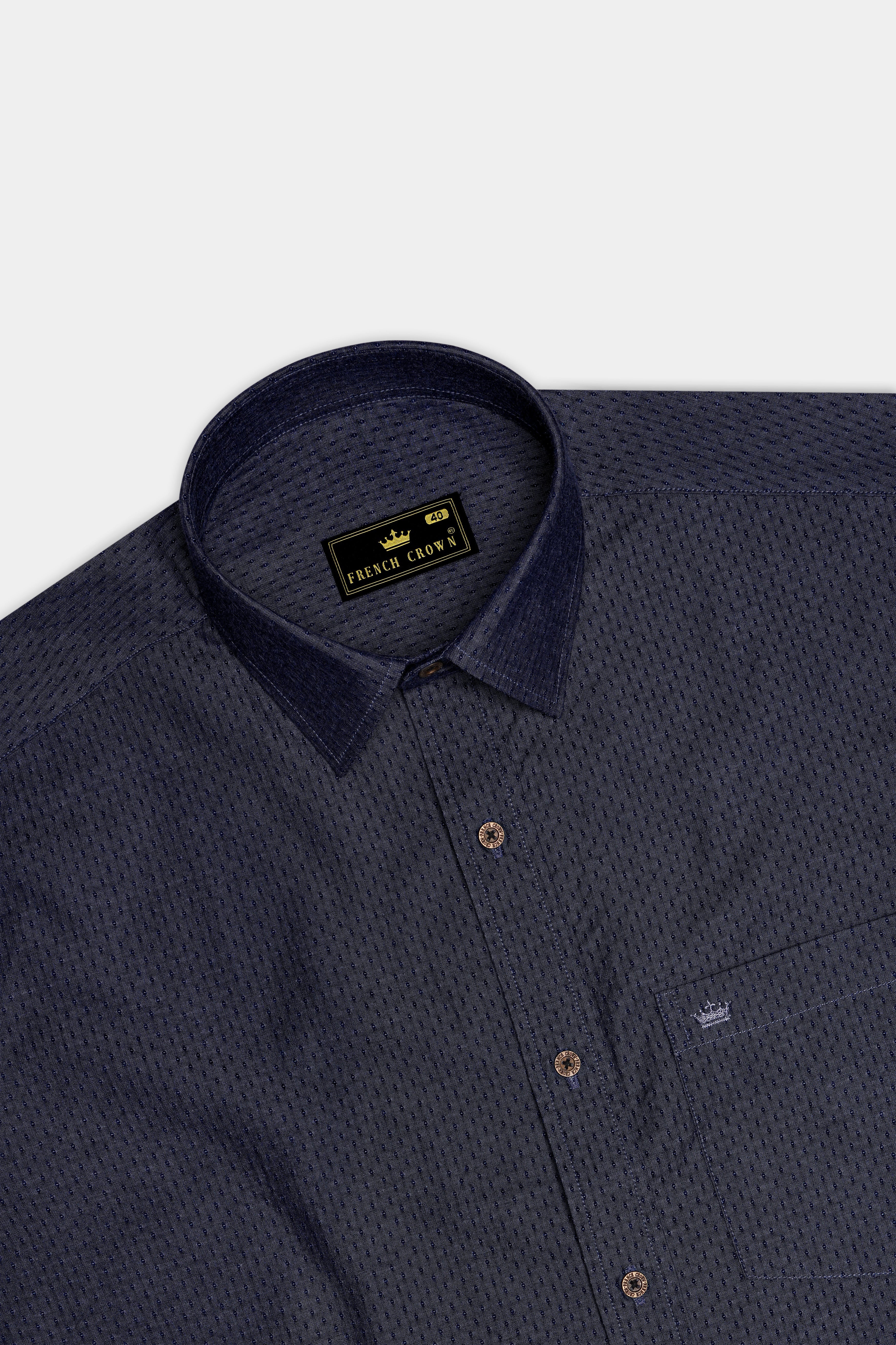 Denidots-Baltic Sea Denim Blue Geometric Dots Textured Super Soft Premium Cotton Casual Shirt - Image 5