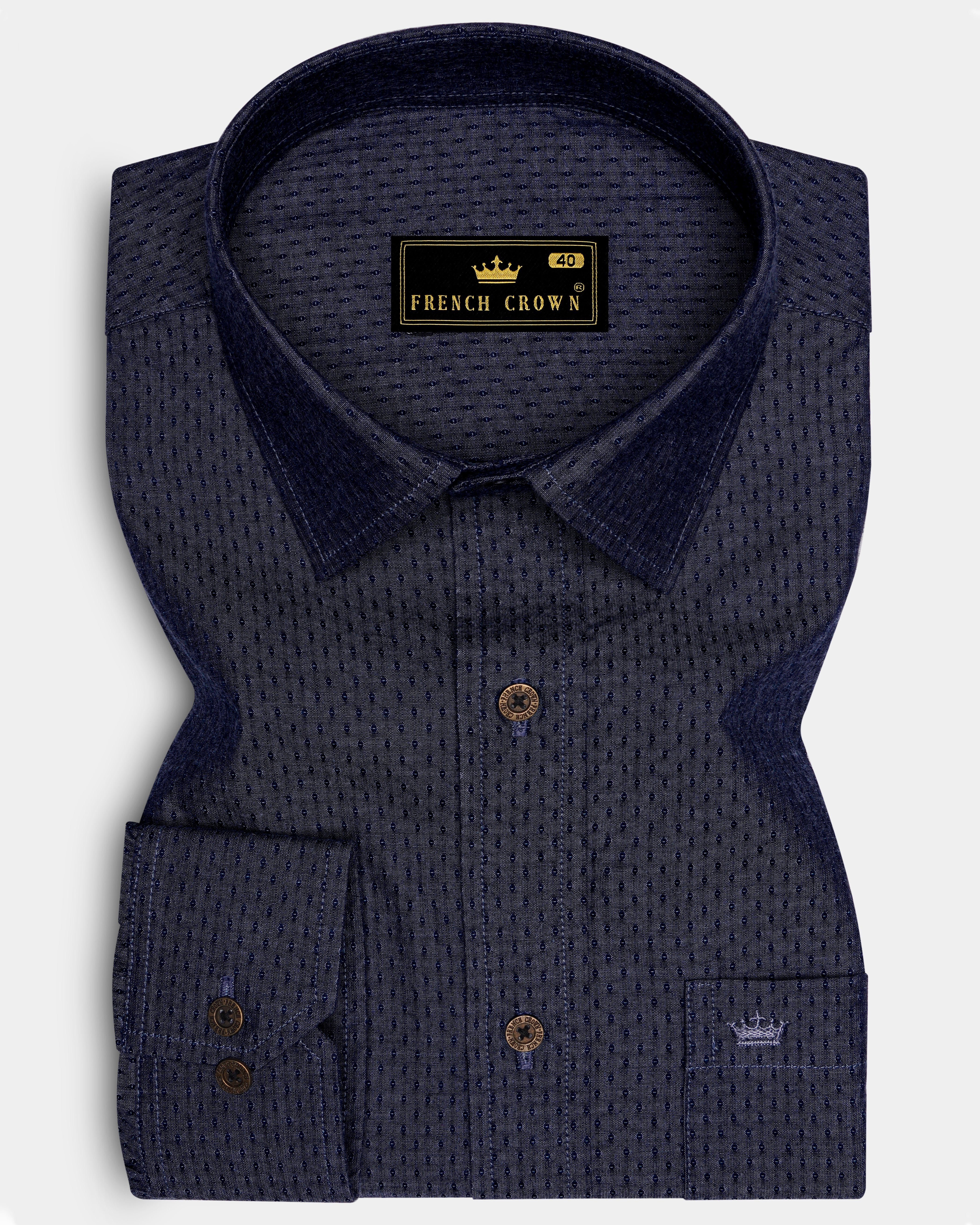 Denidots-Baltic Sea Denim Blue Geometric Dots Textured Super Soft Premium Cotton Casual Shirt - Image 6