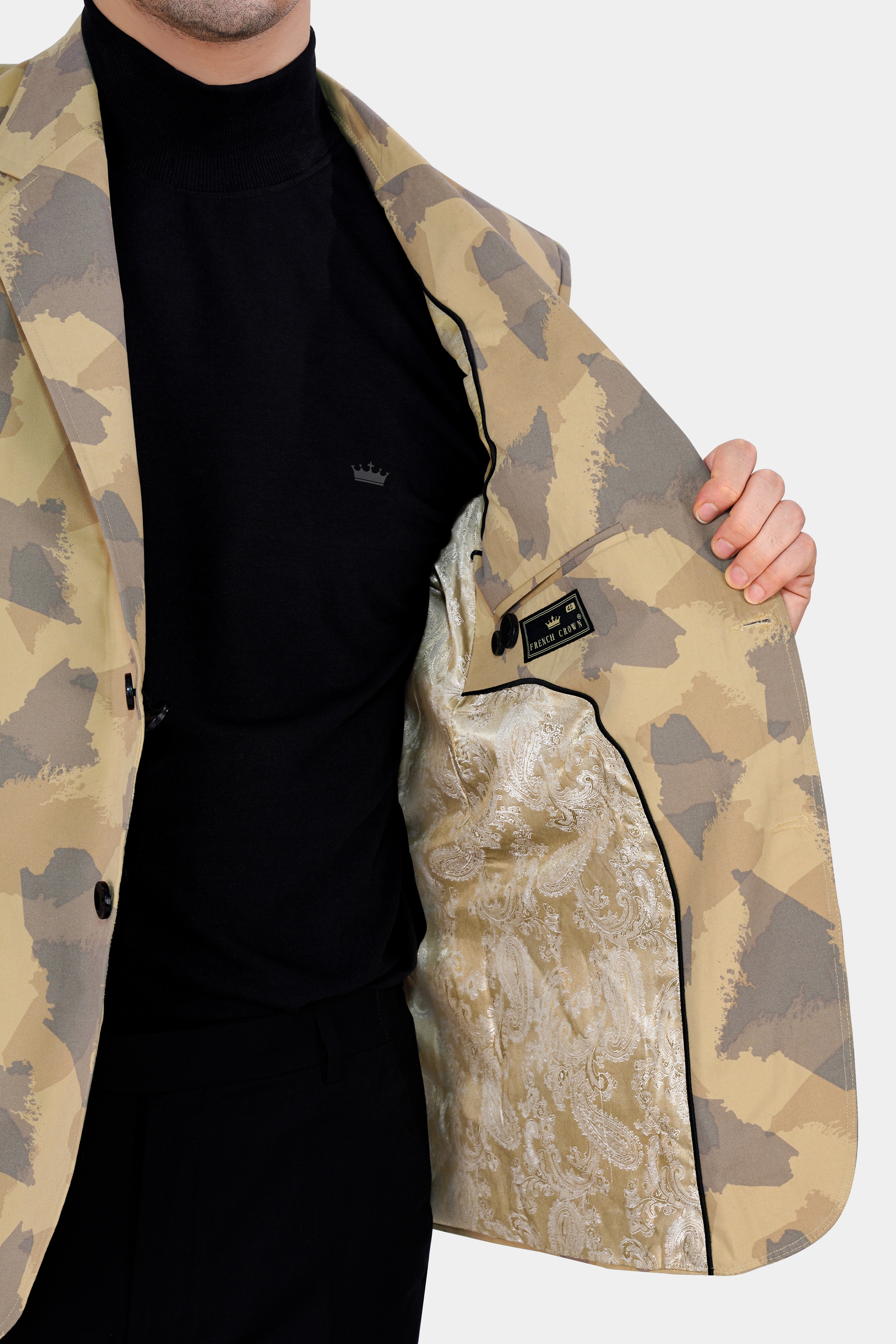 Desert Sand Beige and Sandrift Brown Premium Cotton Designer Blazer - Image 4