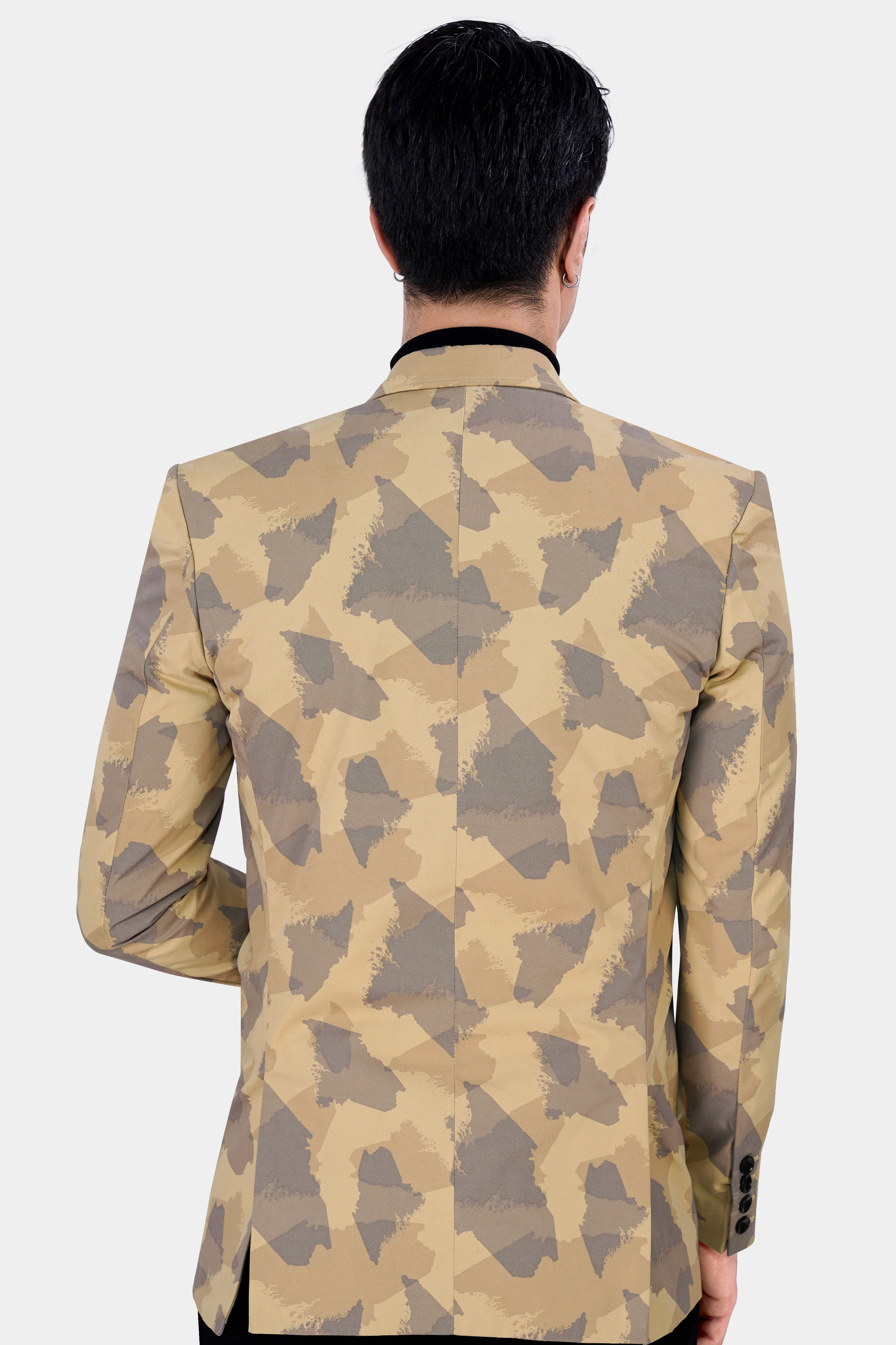 Desert Sand Beige and Sandrift Brown Premium Cotton Designer Blazer - Image 5