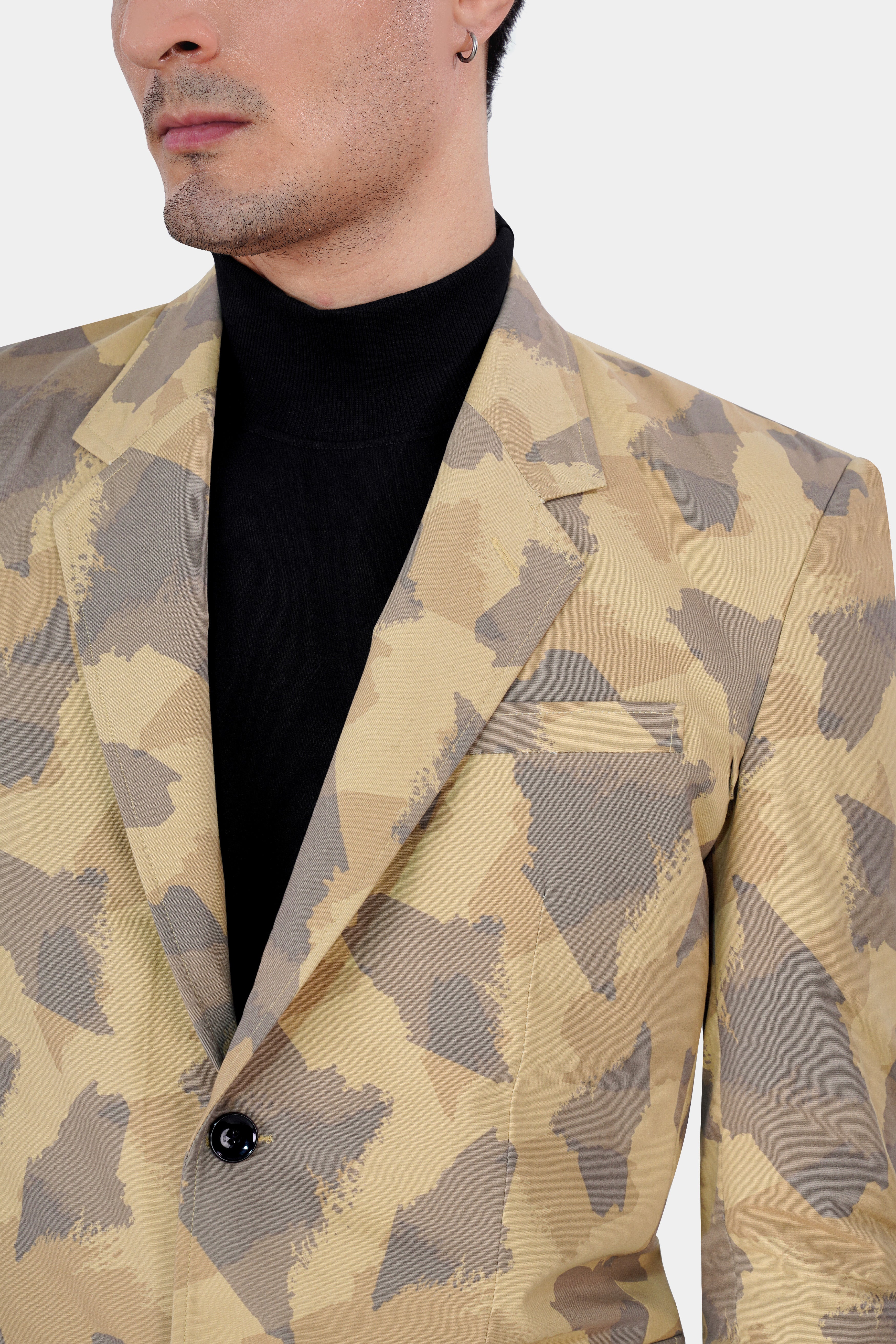 Desert Sand Beige and Sandrift Brown Premium Cotton Designer Blazer - Image 7