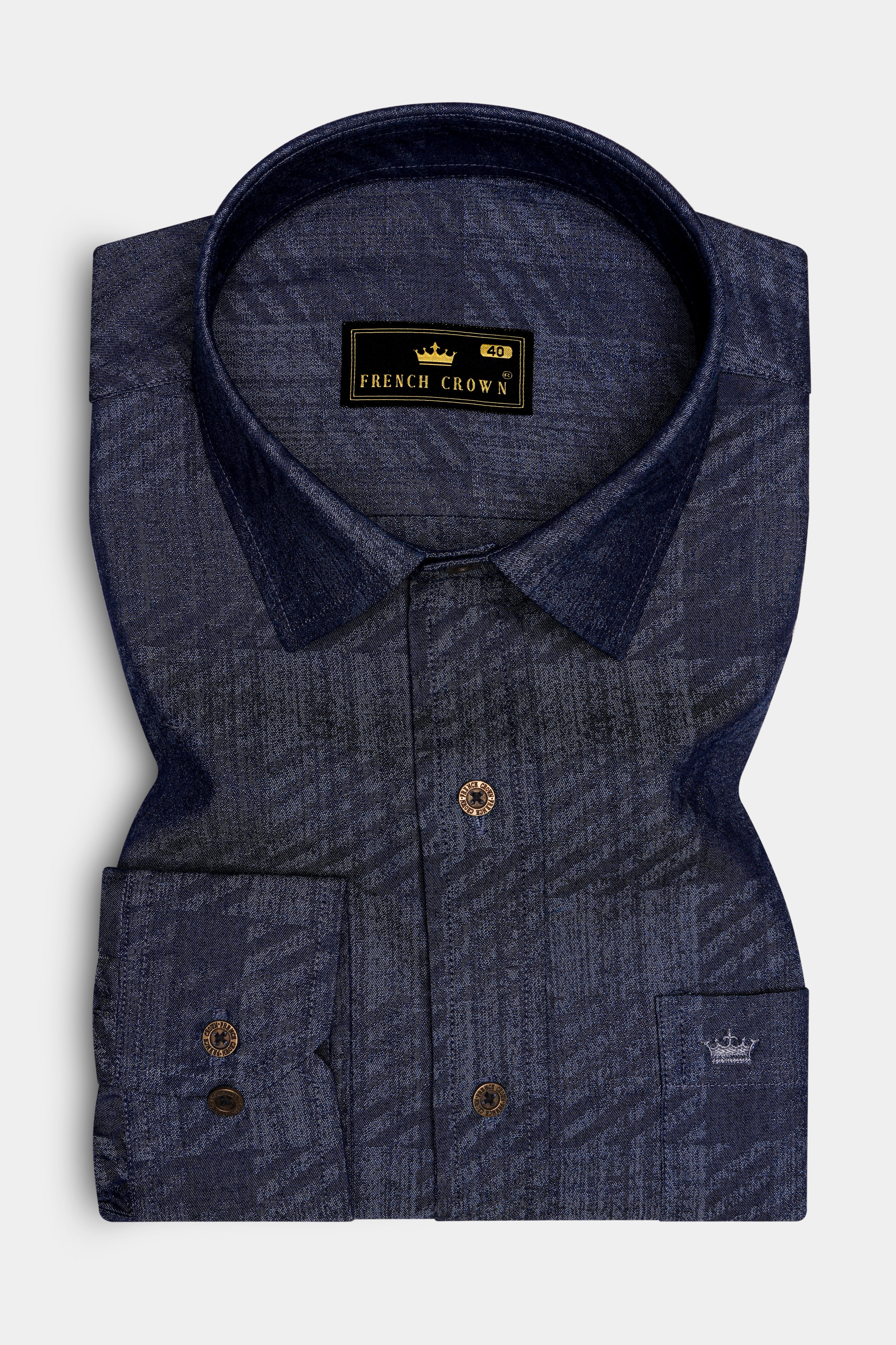 Diagris-Ebony Clay Denim Blue Diagonal Striped Super Soft Premium Cotton Casual Shirt - Image 4