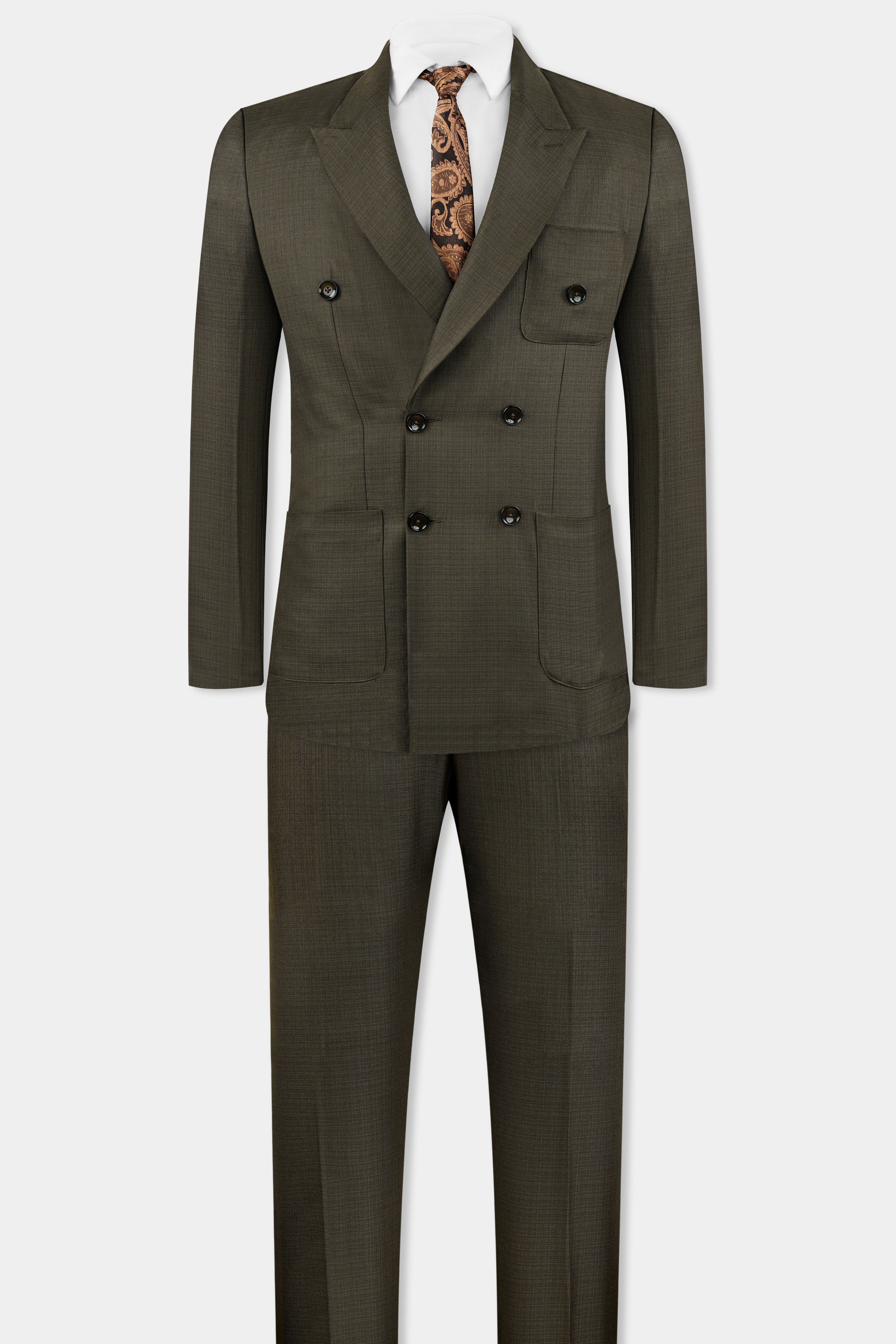 Eclipse Brown Wool Rich Double Breasted Sports Suit - Image 12