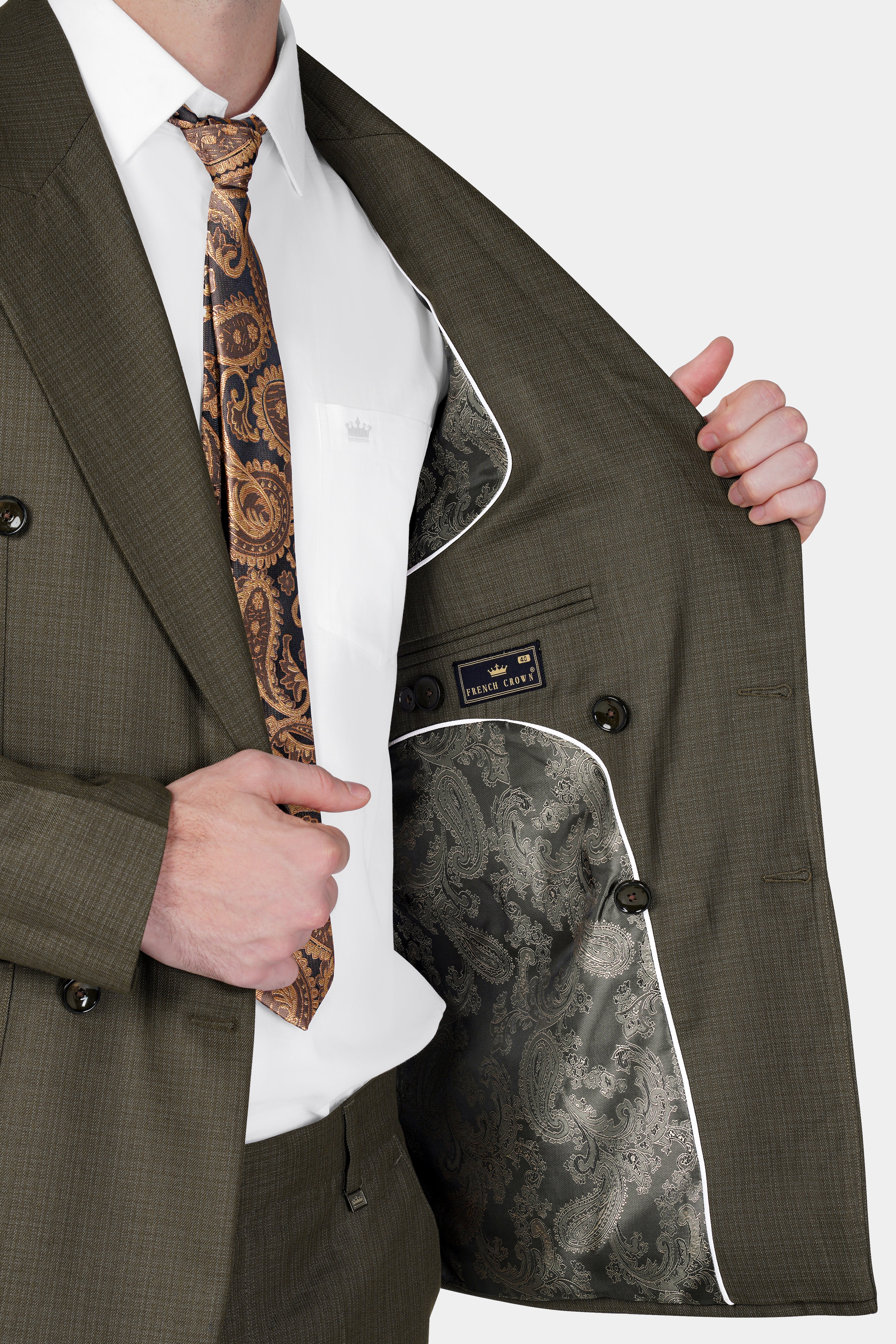 Eclipse Brown Wool Rich Double Breasted Sports Suit - Image 6