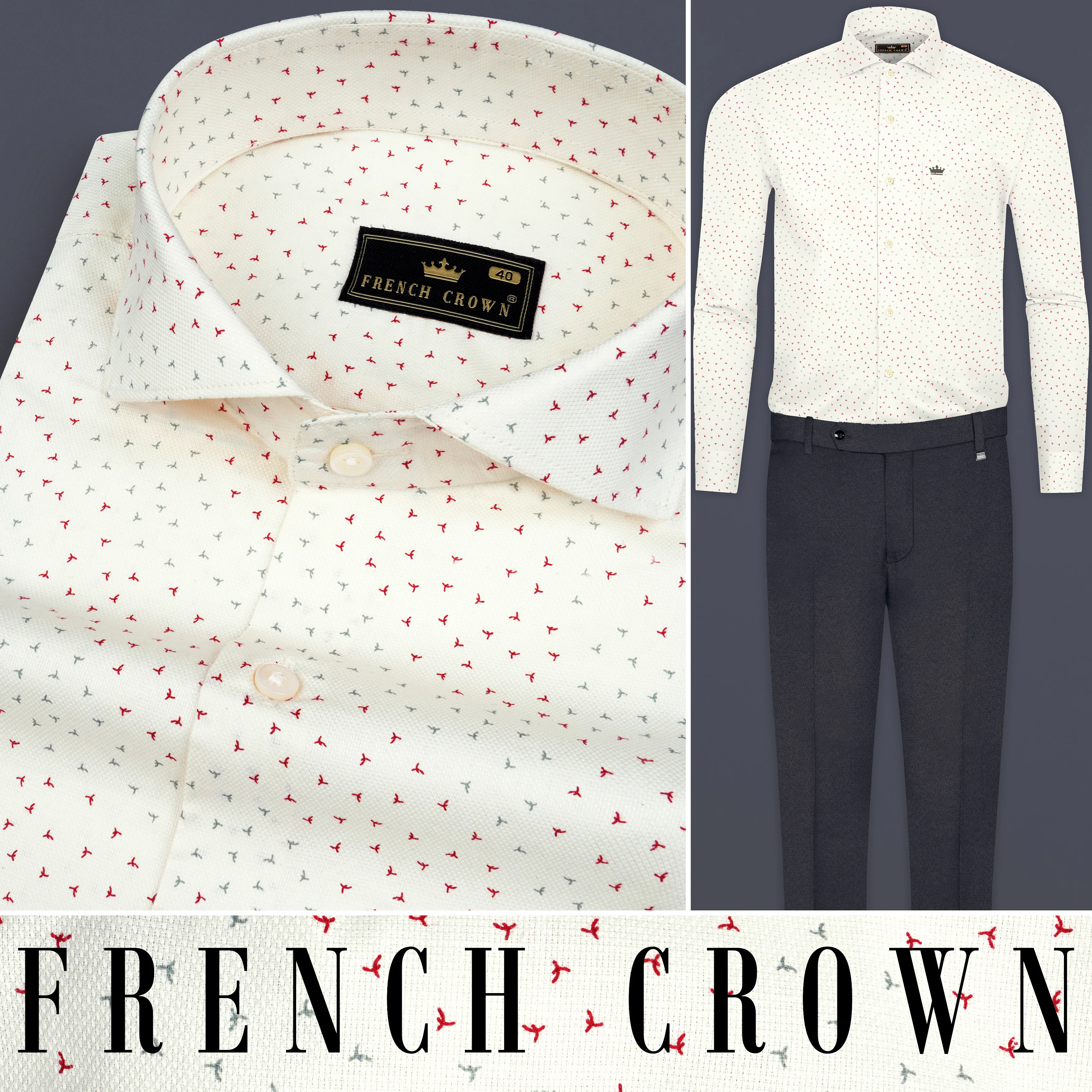 Ecru Cream Dobby Textured Premium Giza Cotton Shirt - Image 10