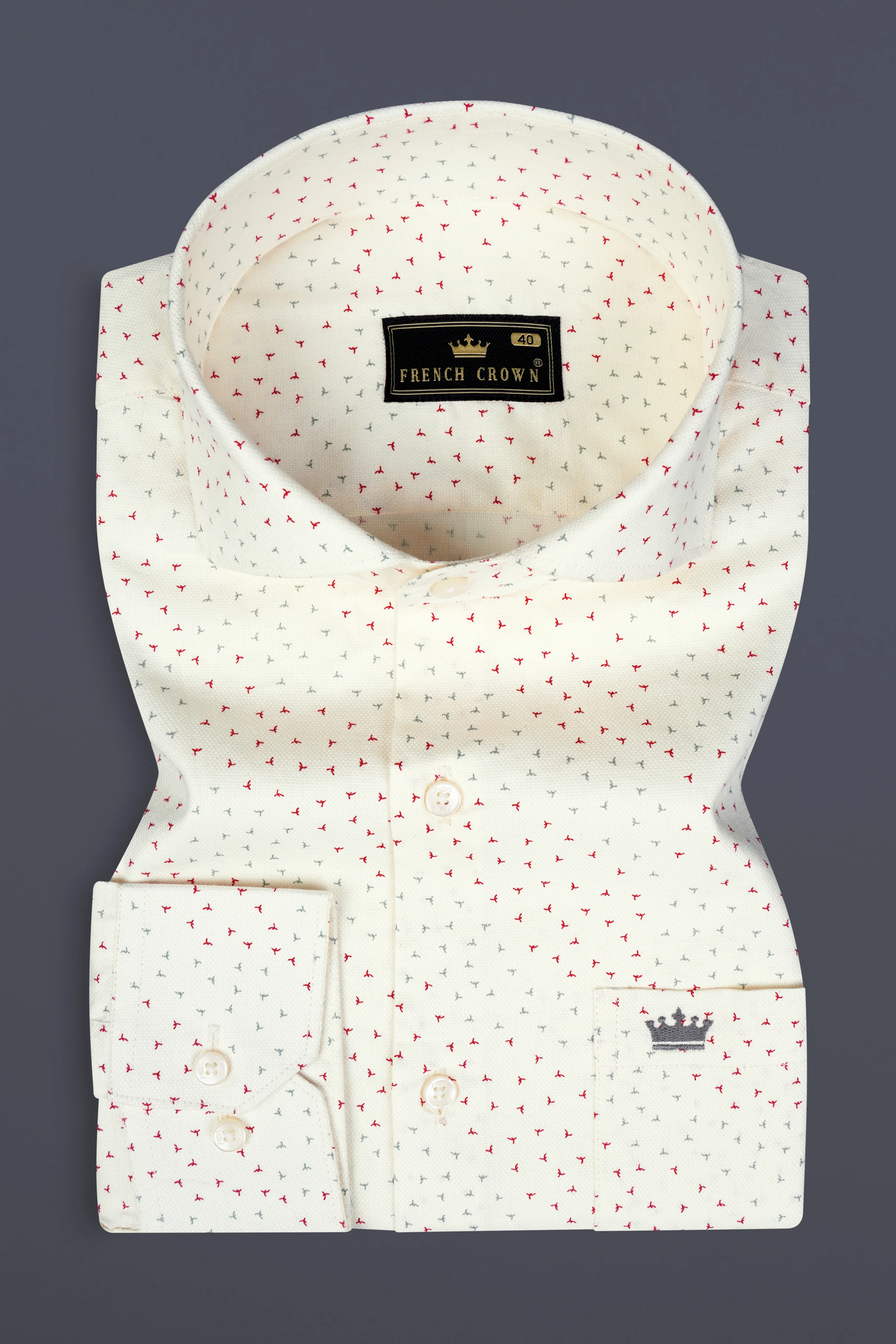 Ecru Cream Dobby Textured Premium Giza Cotton Shirt - Image 3