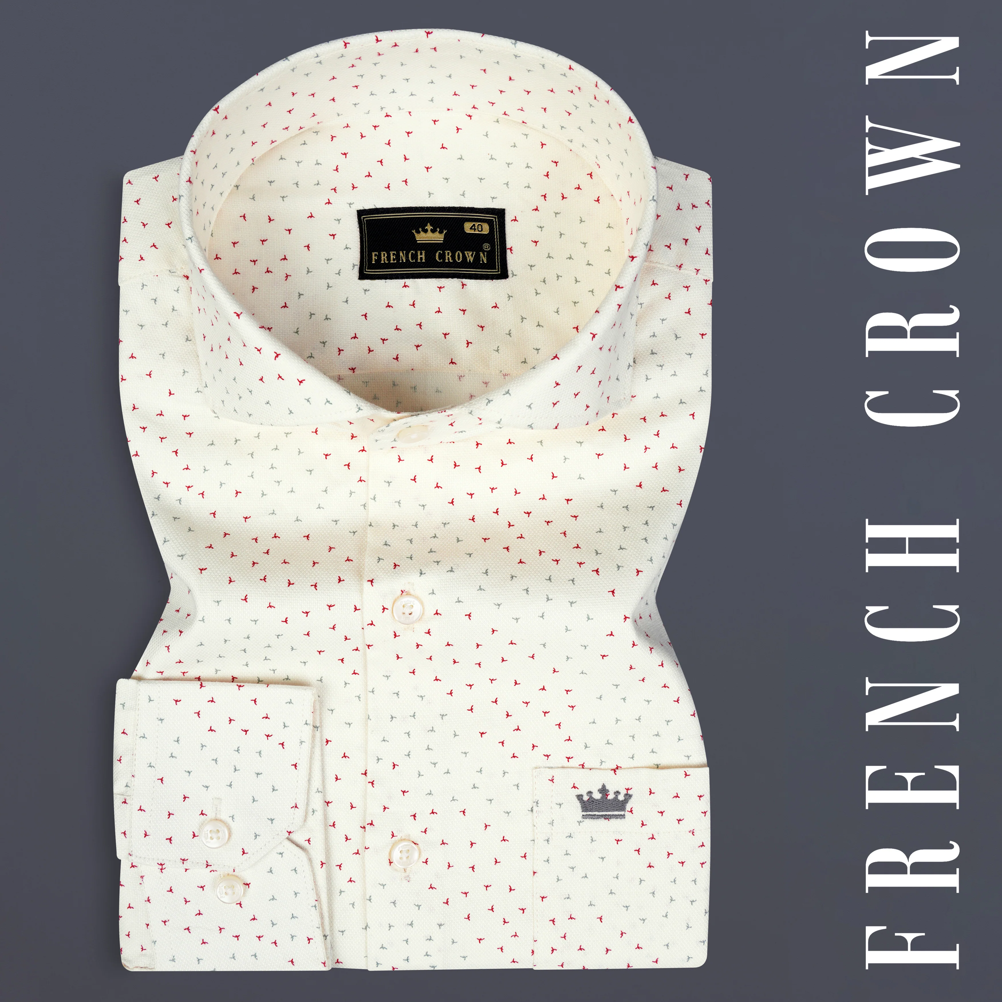 Ecru Cream Dobby Textured Premium Giza Cotton Shirt - Image 7