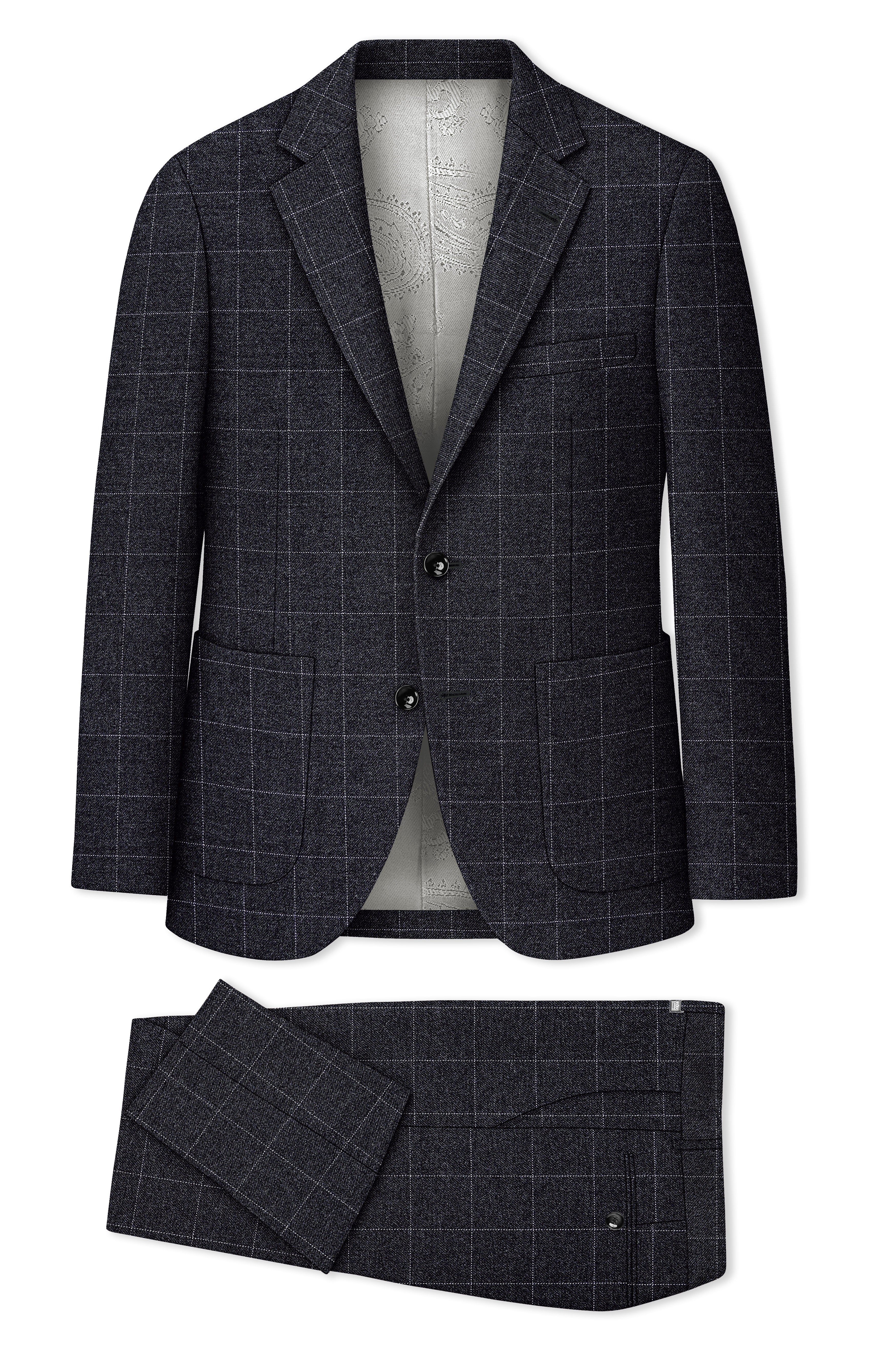Fenrir-Shark Gray windowpane Tweed Single Breasted Sports Suits - Image 11