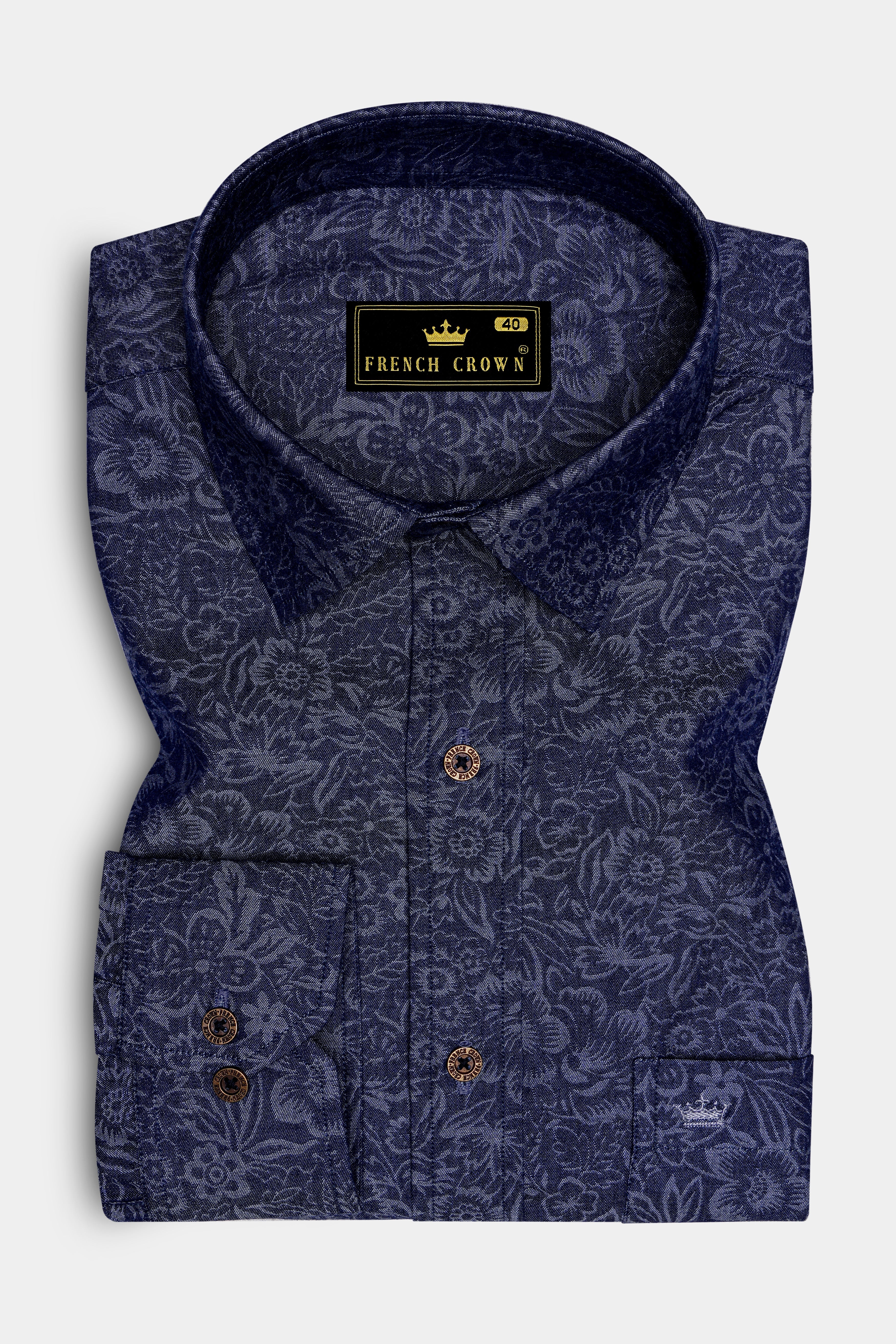 Florique-Charade Denim Blue Floral Printed Super Soft Premium Cotton Casual Shirt - Image 4