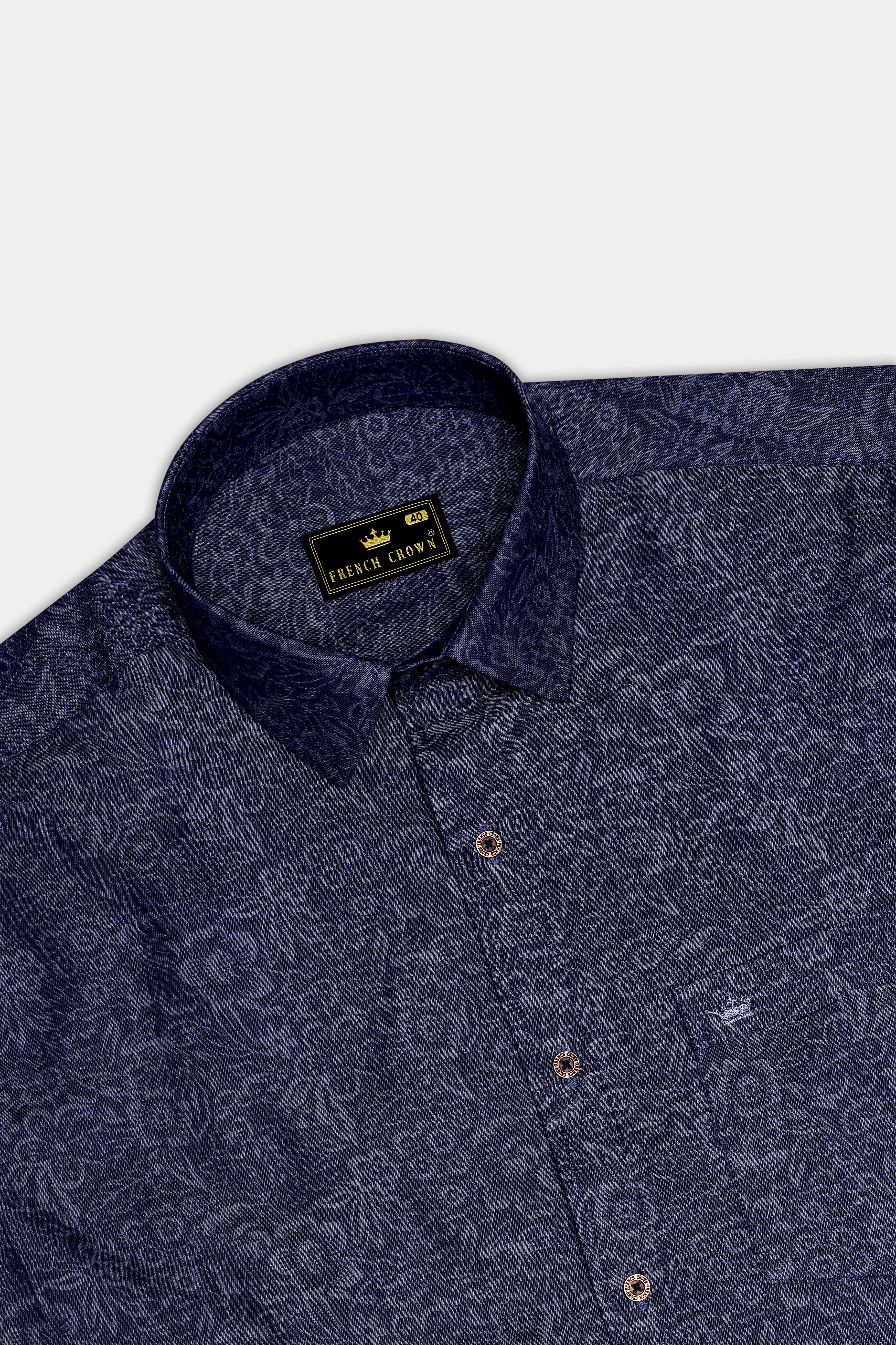 Florique-Charade Denim Blue Floral Printed Super Soft Premium Cotton Casual Shirt - Image 5