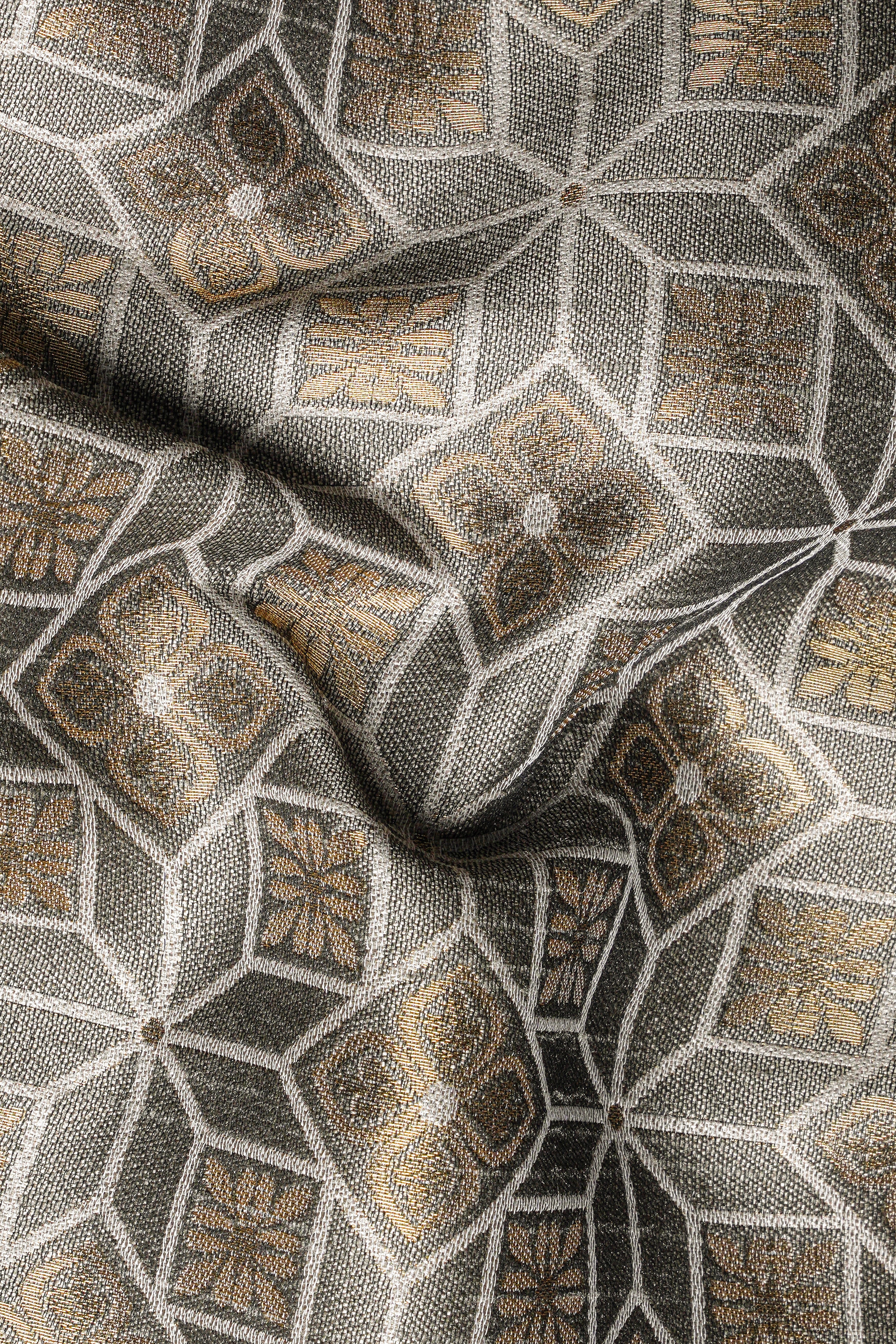 Friar Gray and Pavlova Brown Geometric Pattern Jacquard Weave Cross Placket Bandhgala Jodhpuri - Image 3