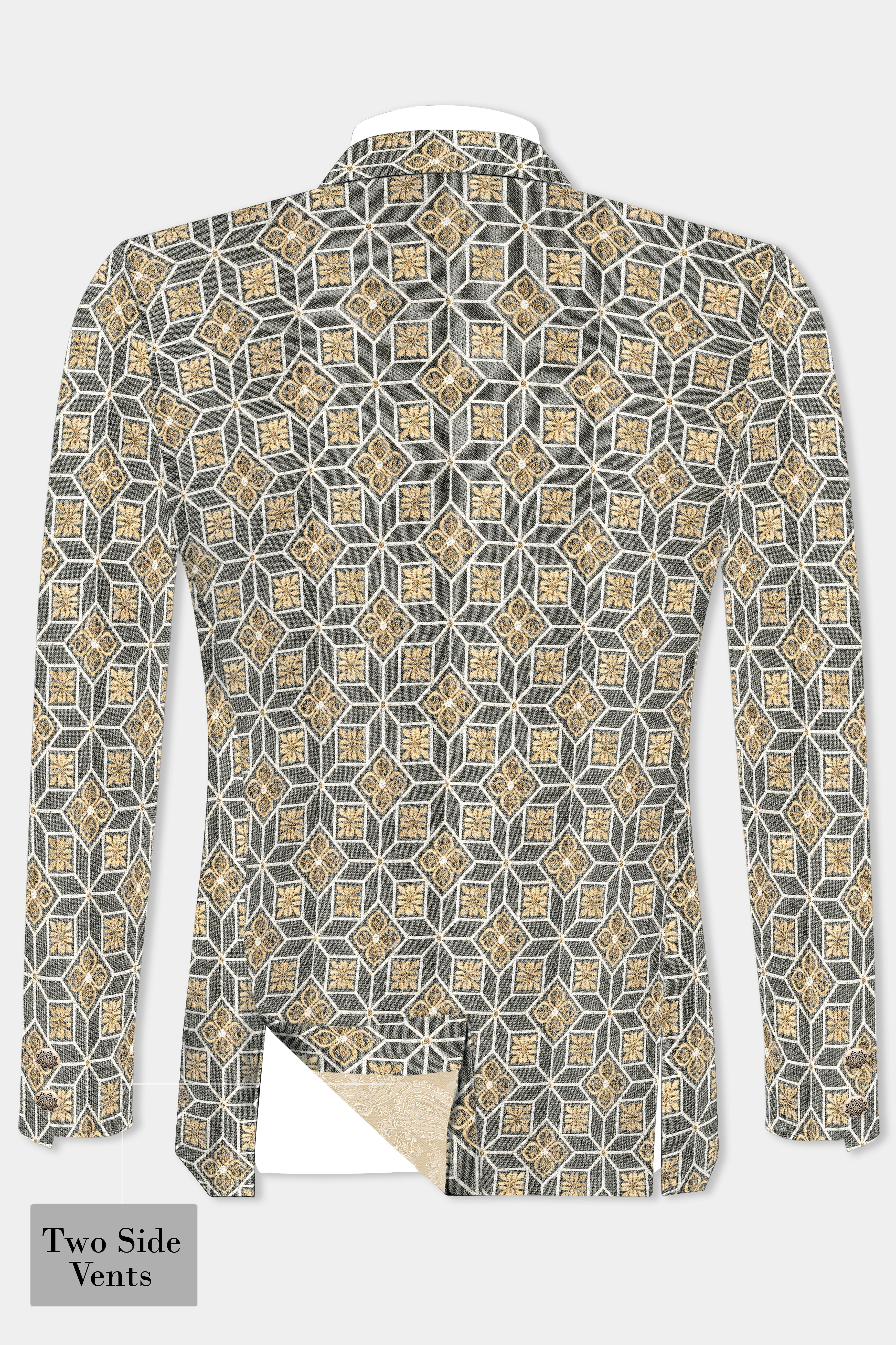 Friar Gray and Pavlova Brown Geometric Pattern Jacquard Weave Cross Placket Bandhgala Jodhpuri - Image 7