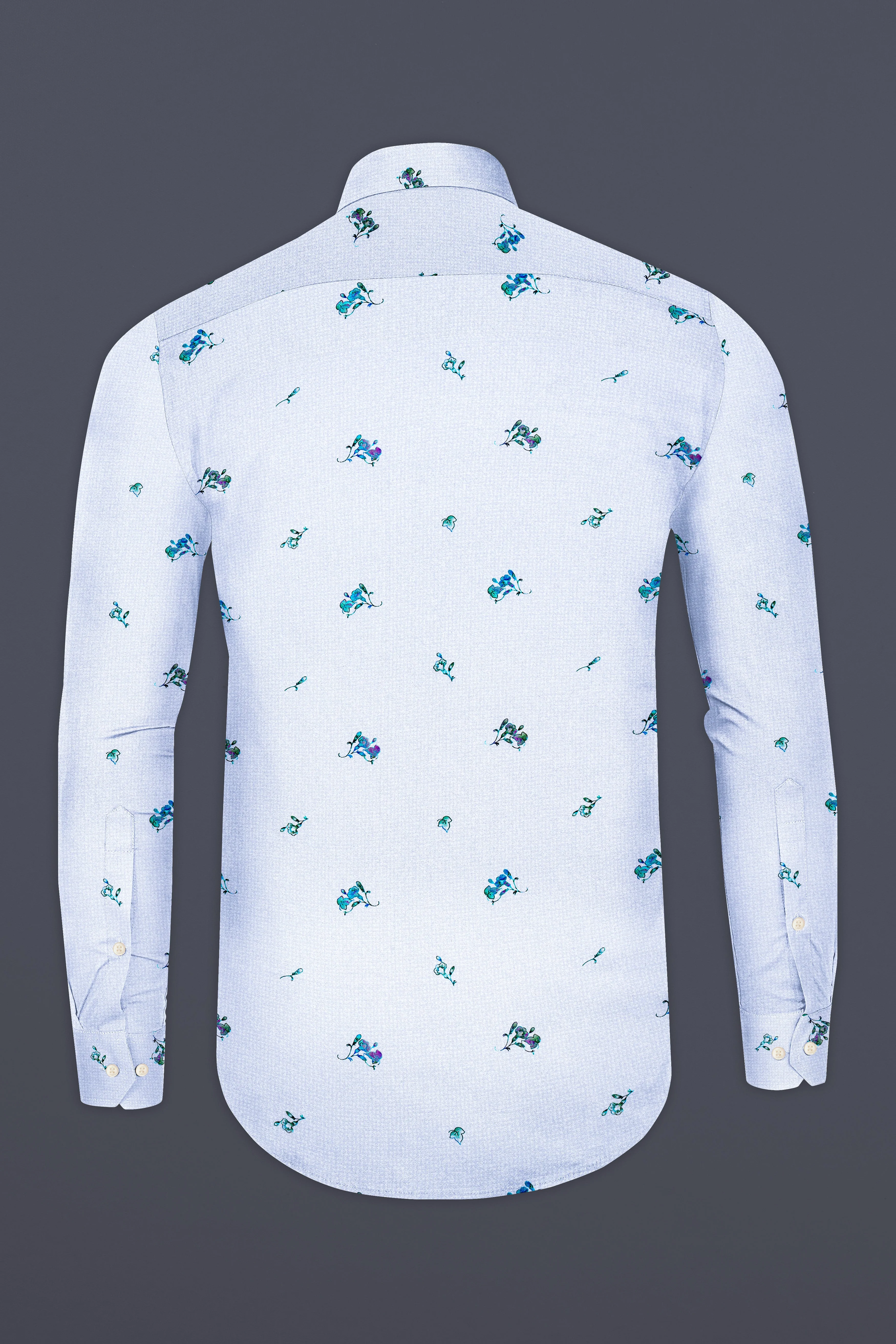Gainsboro Gray with Wistflul Blue Floral Printed Super Soft Premium Cotton Shirt - Image 5