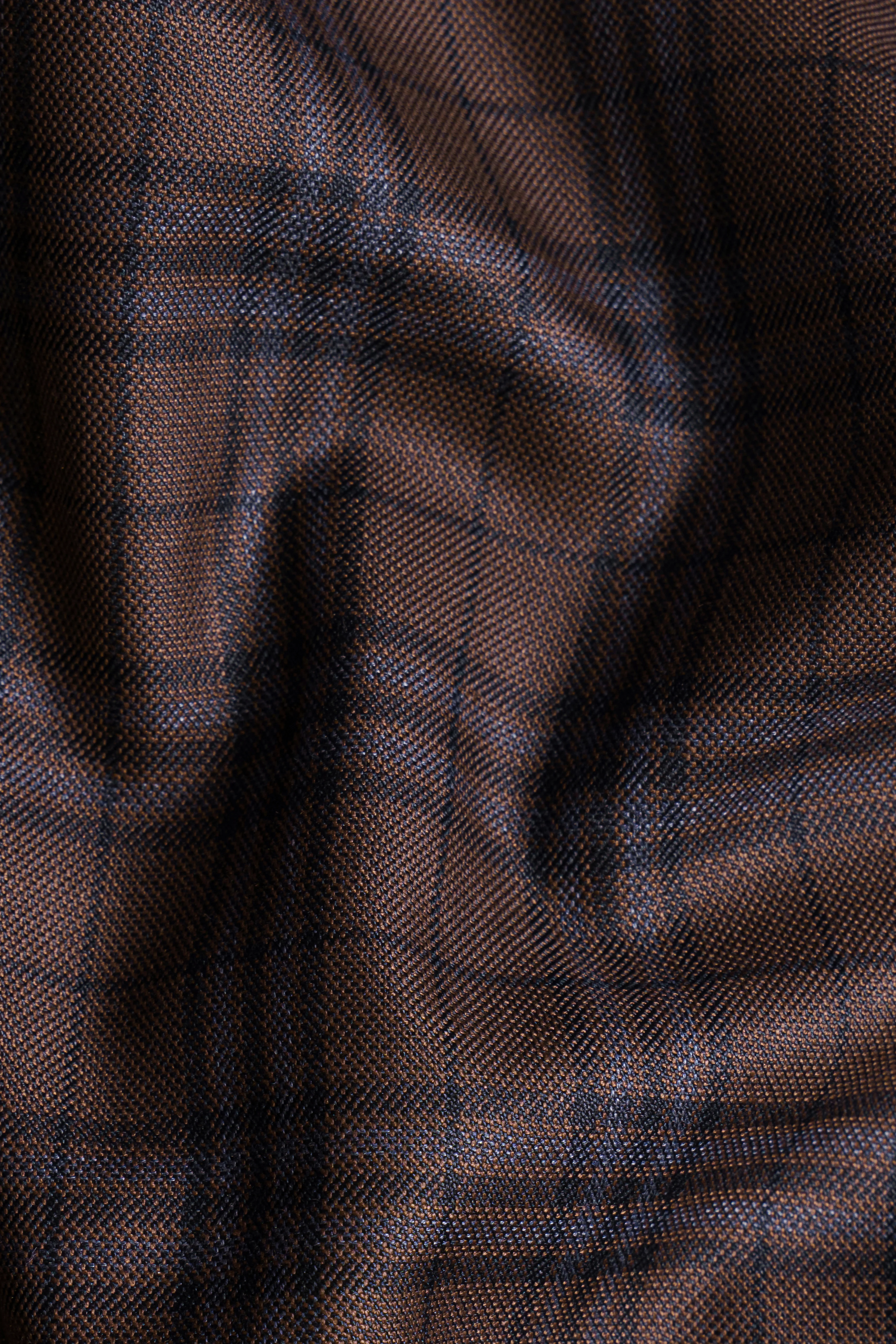 Gingerbread Brown and Haiti Blue Plaid Wool Rich  Nehru Jacket - Image 3
