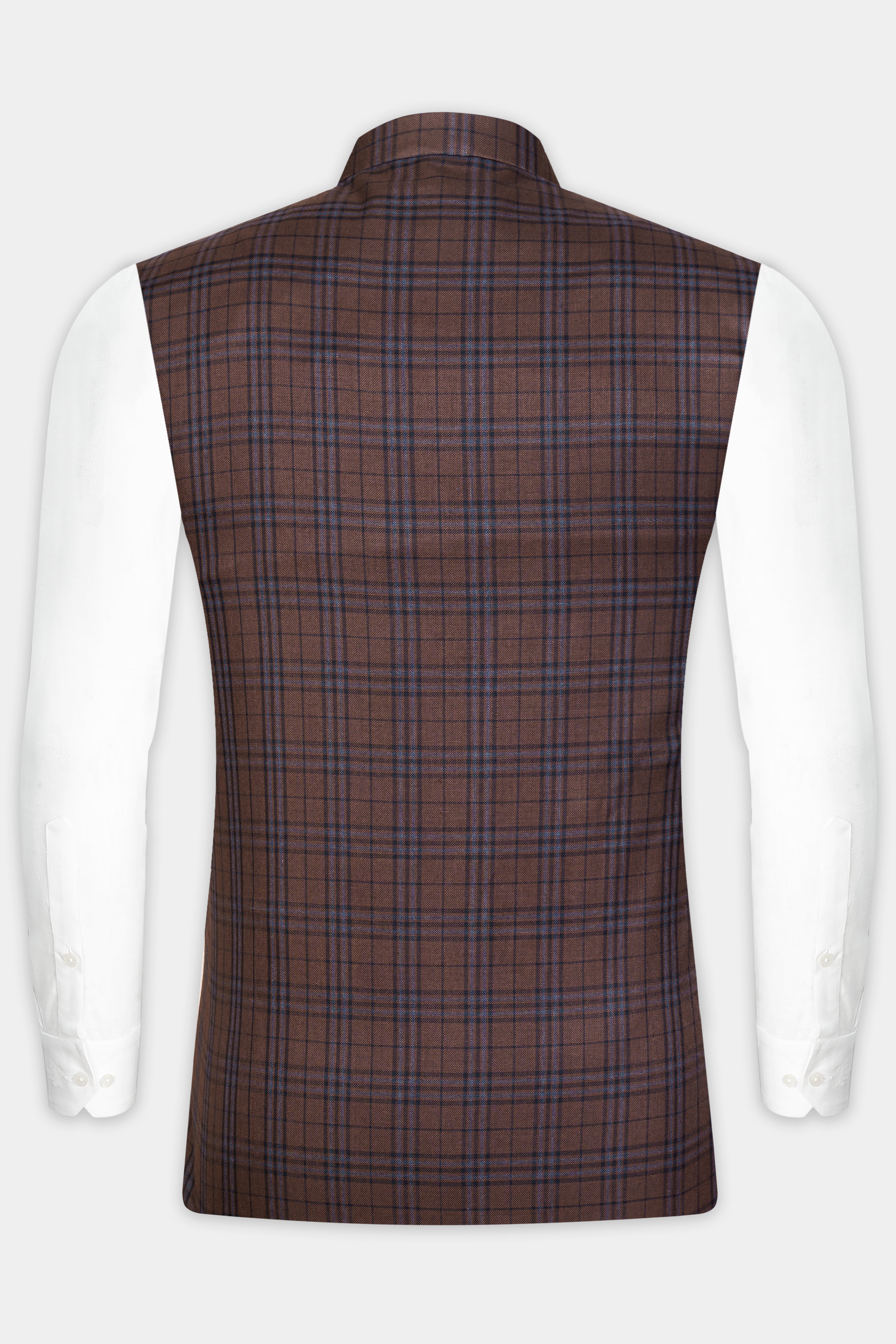 Gingerbread Brown and Haiti Blue Plaid Wool Rich  Nehru Jacket - Image 6