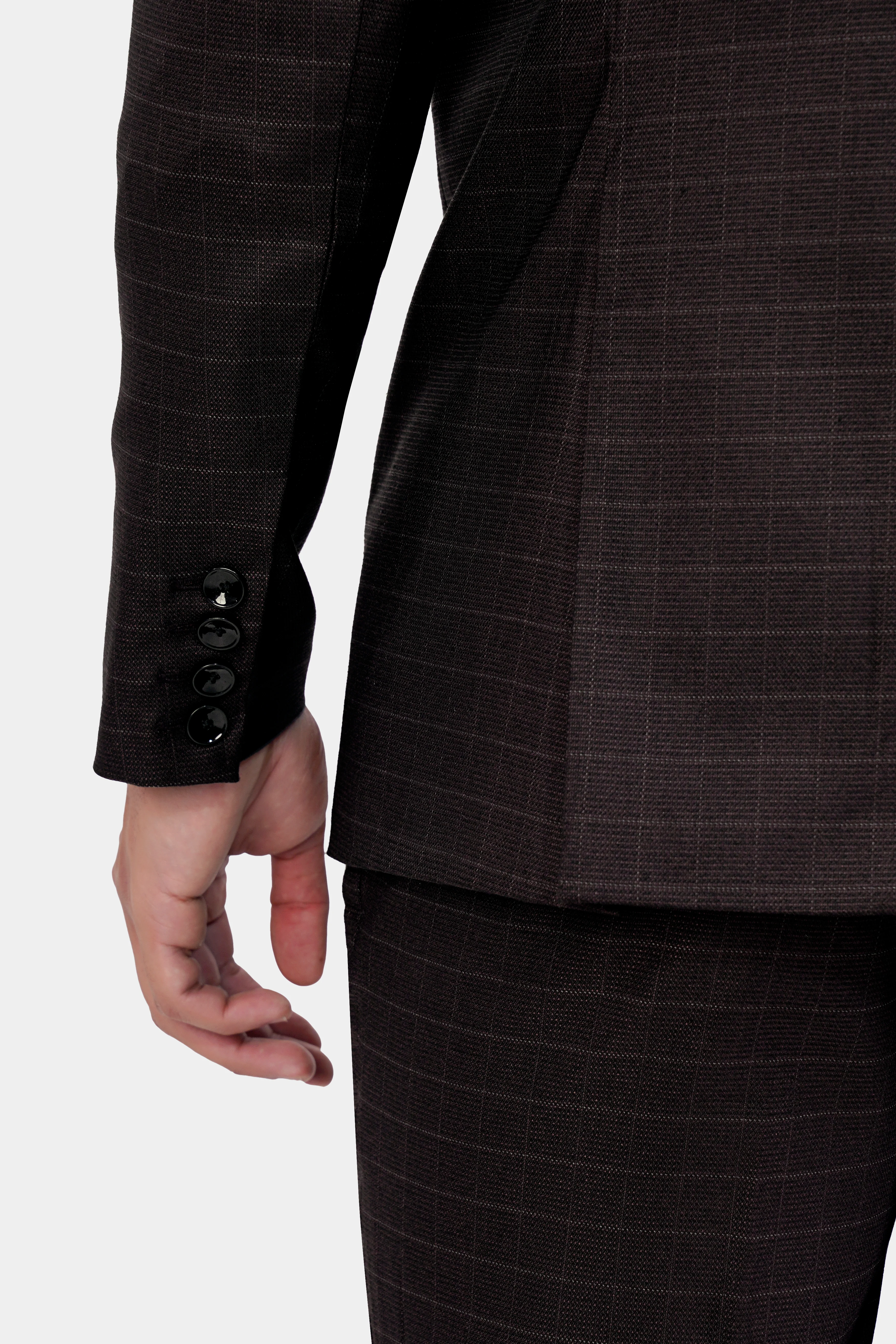 Gondola Brown Checkered and Embroidered Wool Rich Designer Suit - Image 4