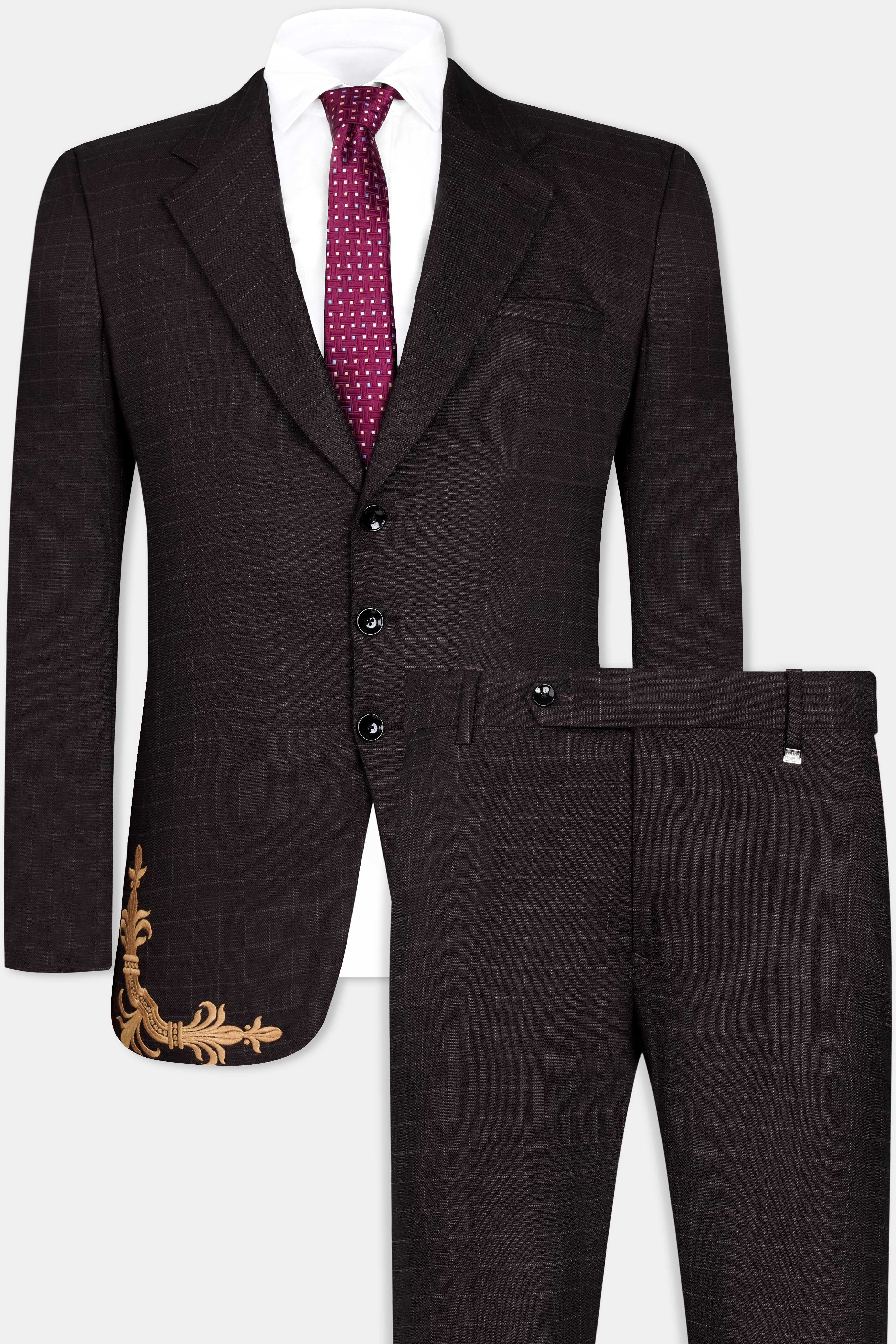 Gondola Brown Checkered and Embroidered Wool Rich Designer Suit - Image 5